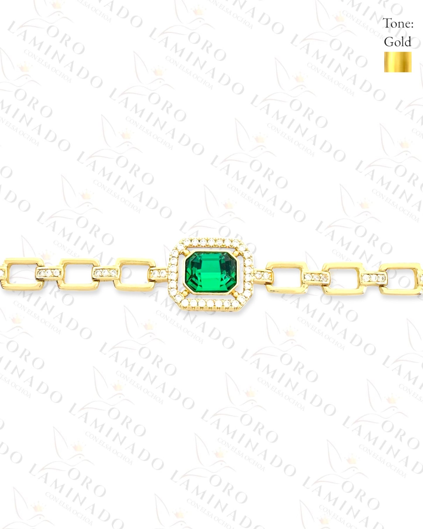 High Quality Green Square Stone Bracelet (Gold Filled) G469