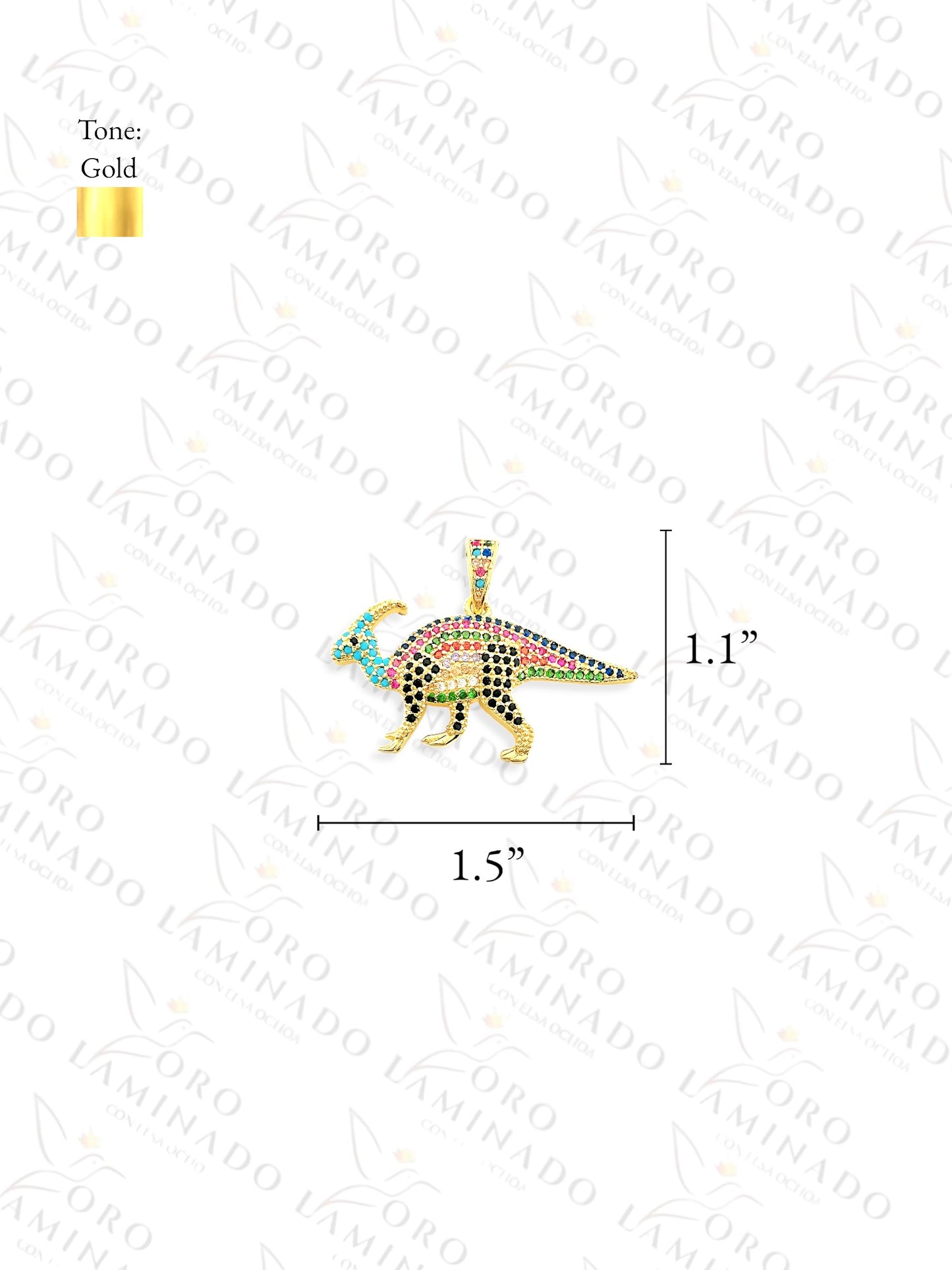 Gold Filled Kids Multi-Color Parasaurolophus Dinosaur Pendant Y123
