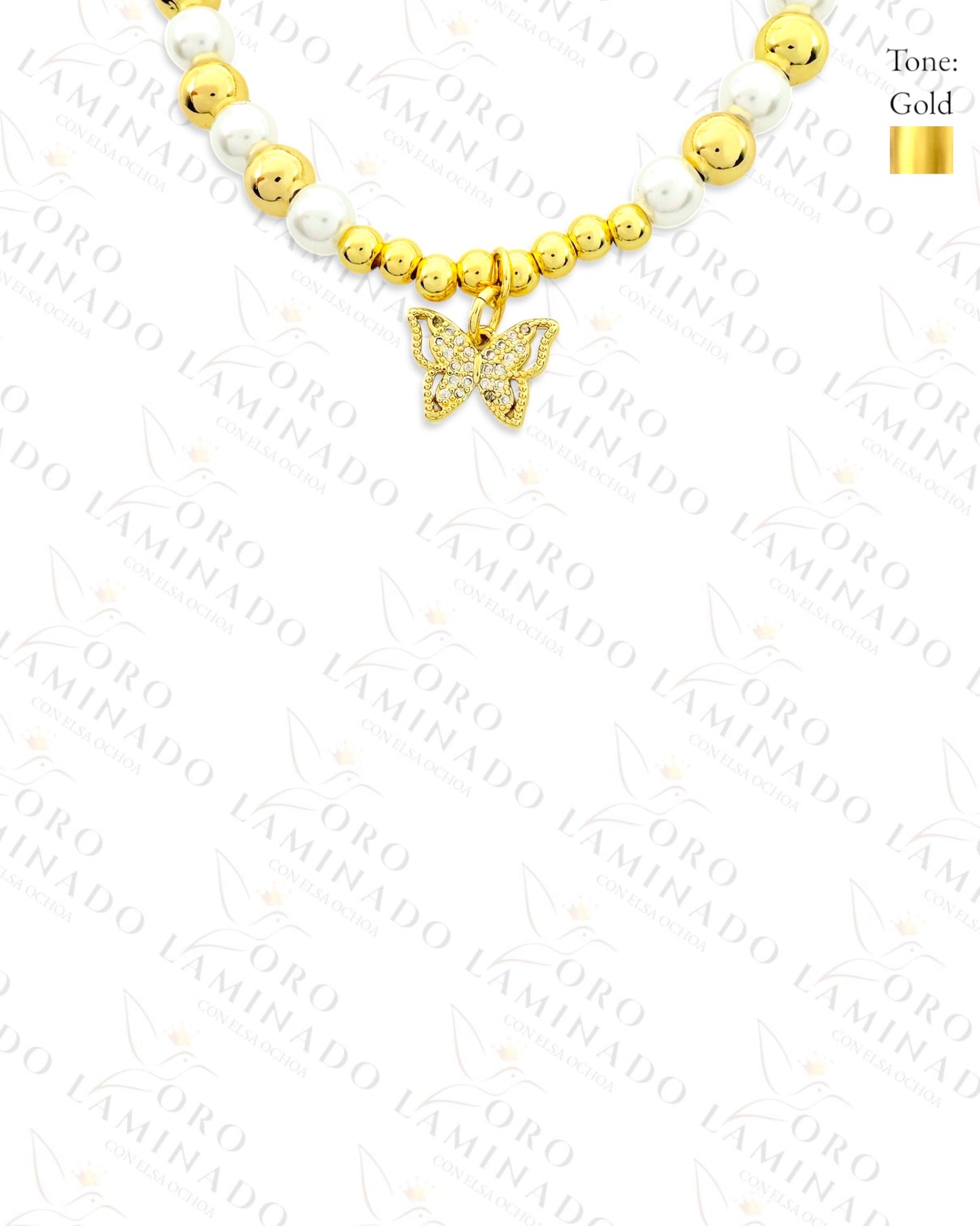 Sparkling Butterfly Pearl Bracelet (Gold Filled) C456