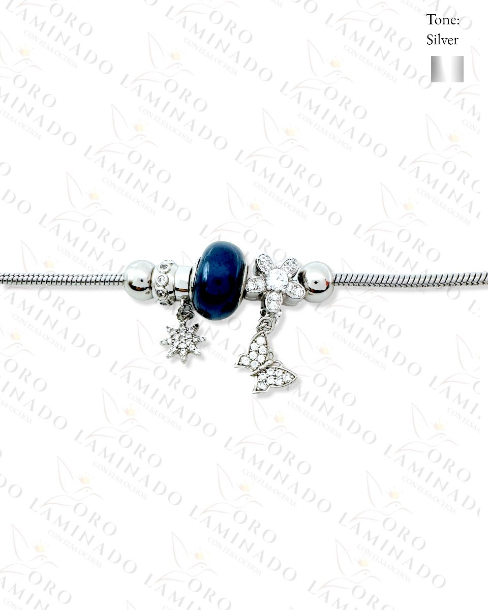High Quality Silver Dark Blue Charm Bracelet (Gold Filled) B143