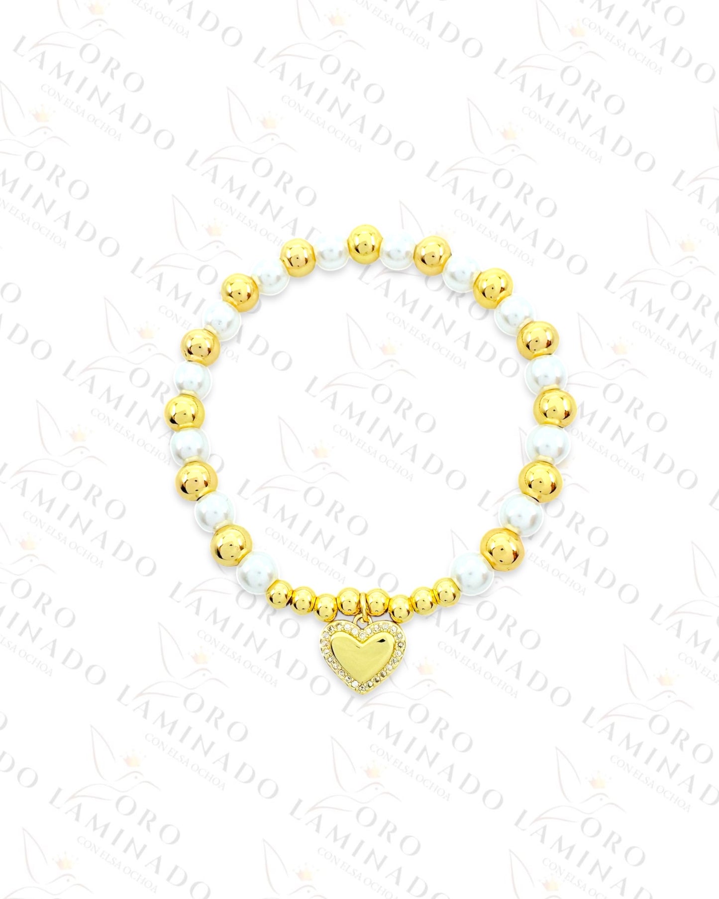 Sparkling Heart Pearl Bracelet (Gold Filled) C408