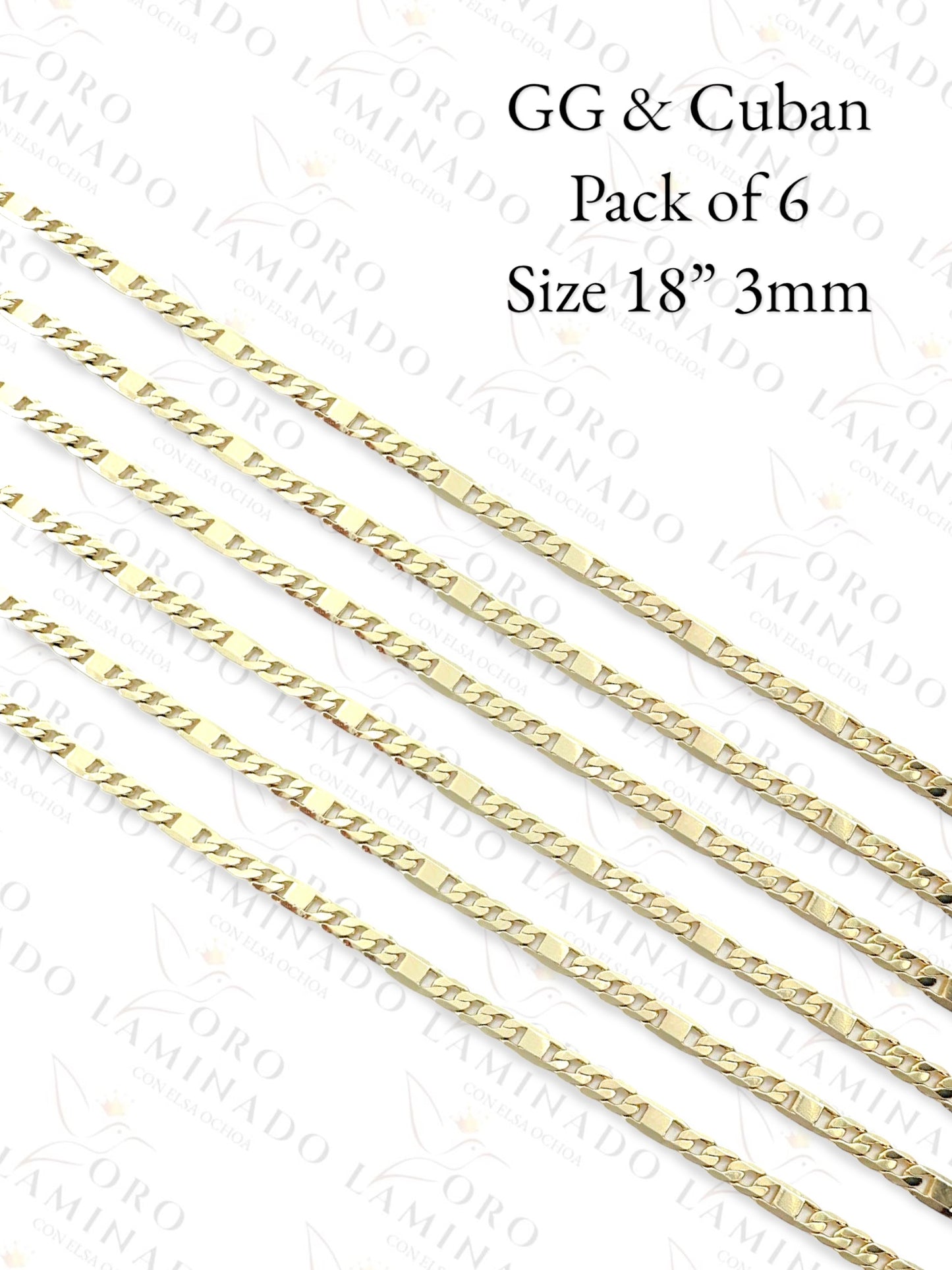 Gold Filled GG mixed with Cuban Pack of 6 Chains Size 18" 3mm R286