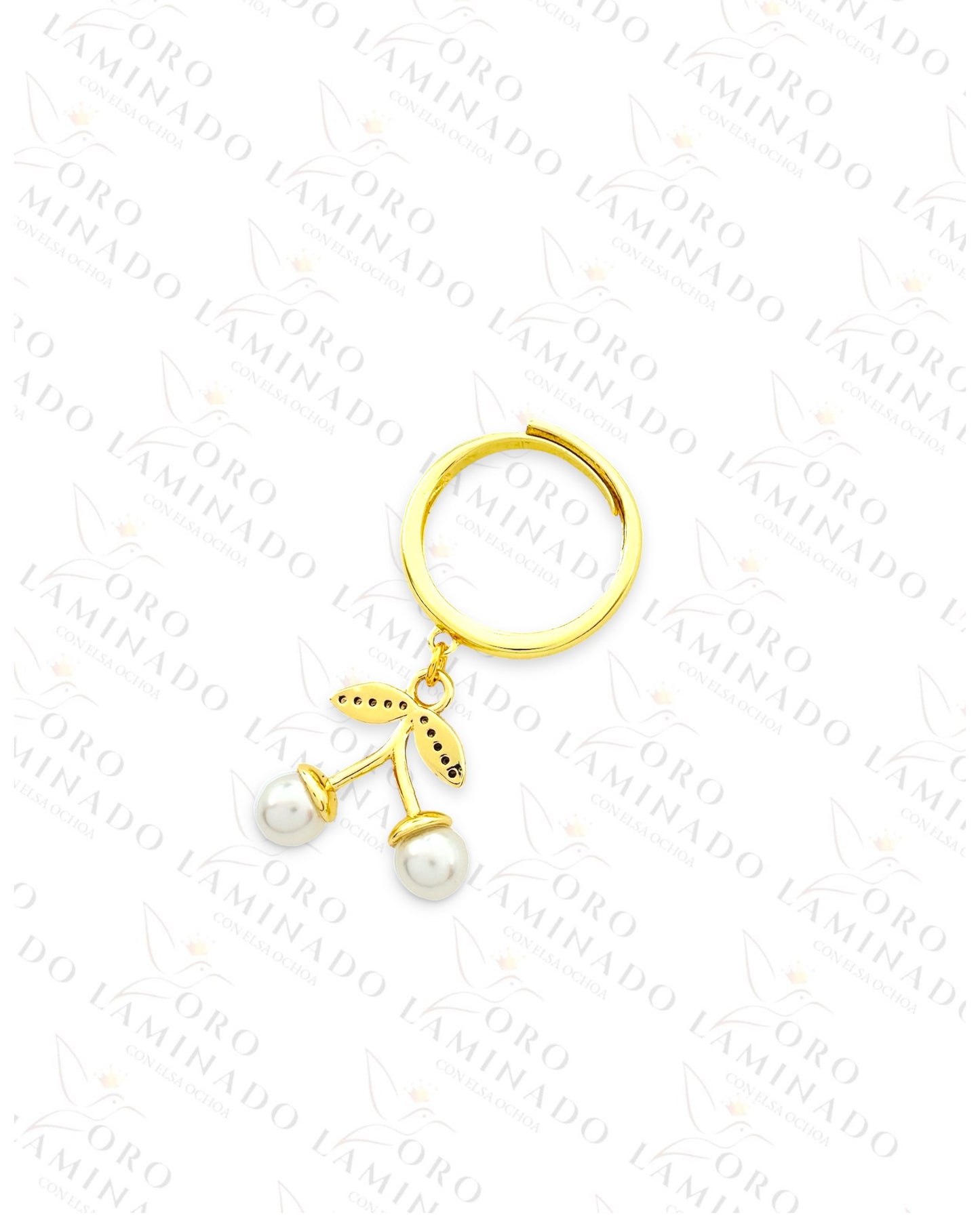 Adjustable Pearl Cherry Charm Ring (Gold Filled) C437