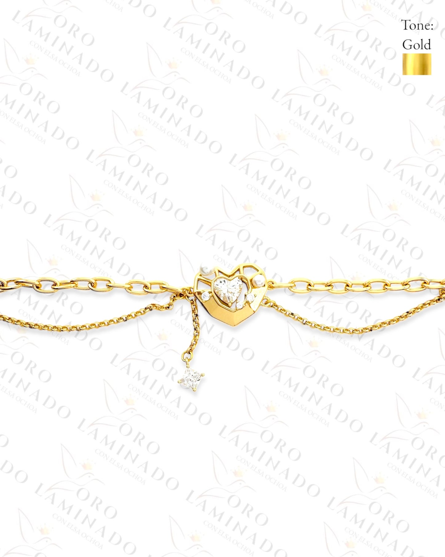 High Quality Crystal Heart Double Chain Bracelet (Gold Filled) G130