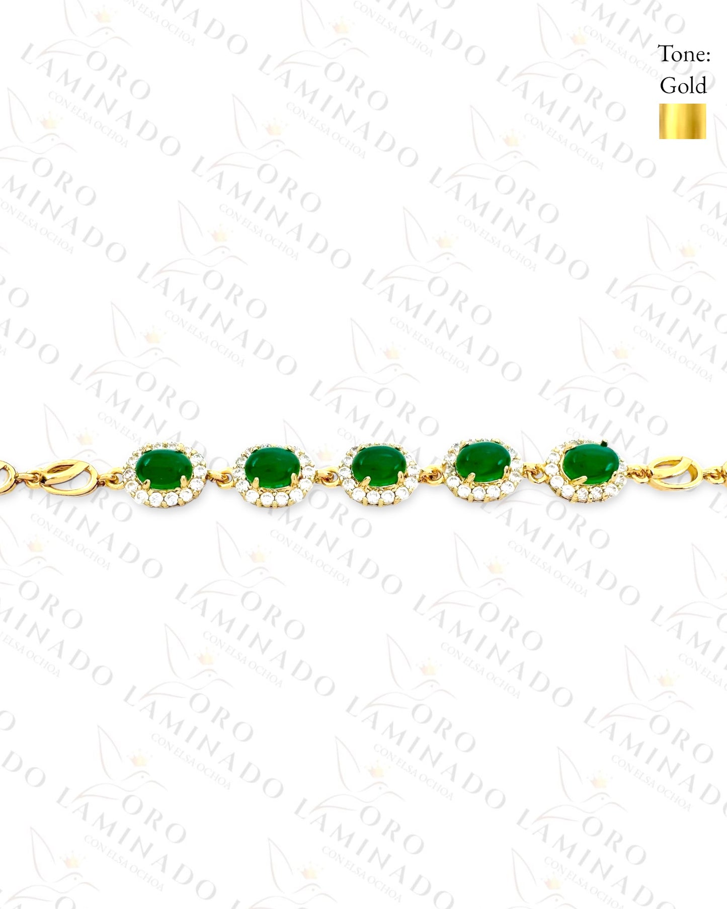 High Quality Green and Gold Stone Bracelet (Gold Filled) Y392