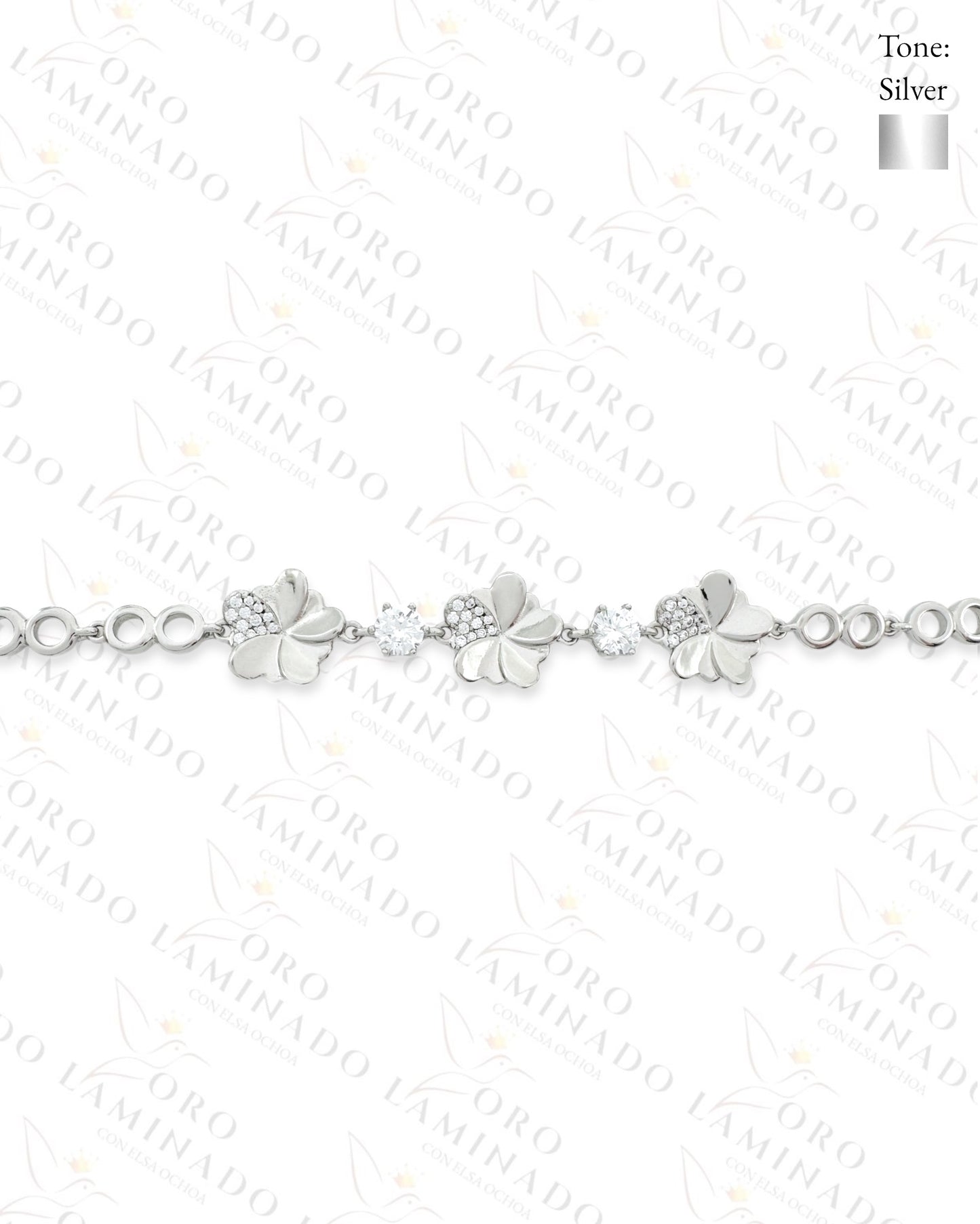 High Quality Sparkling Triple Flower Silver Bracelet (Gold Filled) B15