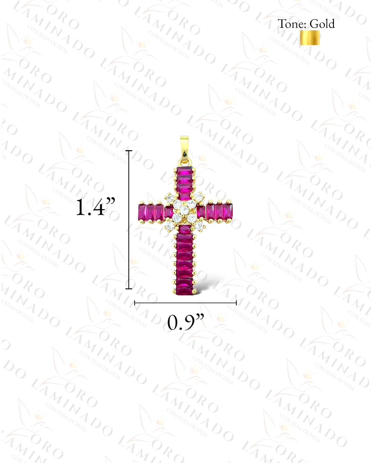 Gold Filled Pink Crystal Cross Pendant R295