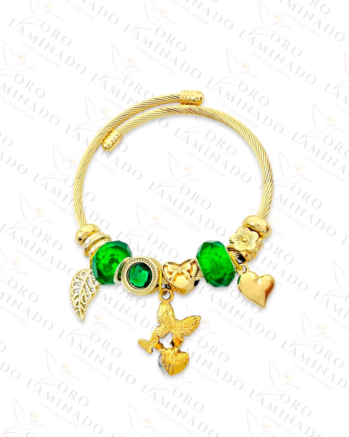 Stainless Steel Green Butterfly Charm Bracelet G73