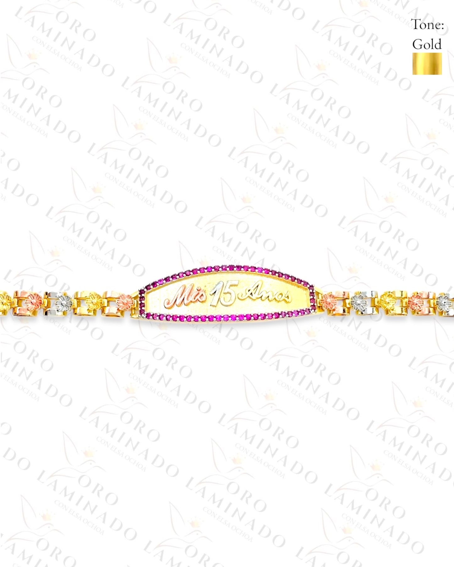 "Mis 15 años" tricolor bracelet with Stones Y312