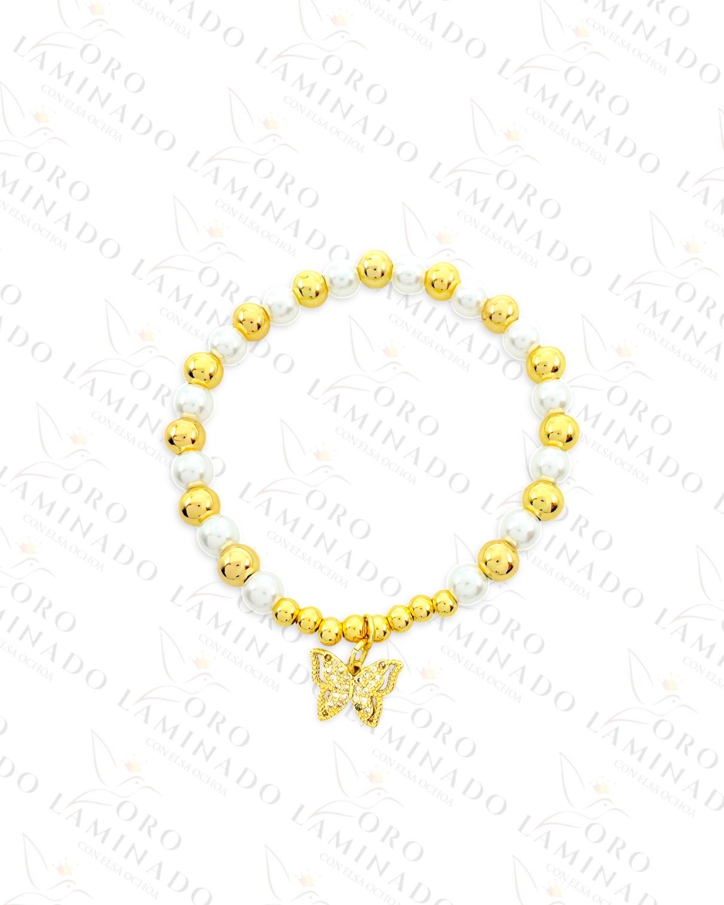 Sparkling Butterfly Pearl Bracelet (Gold Filled) C456