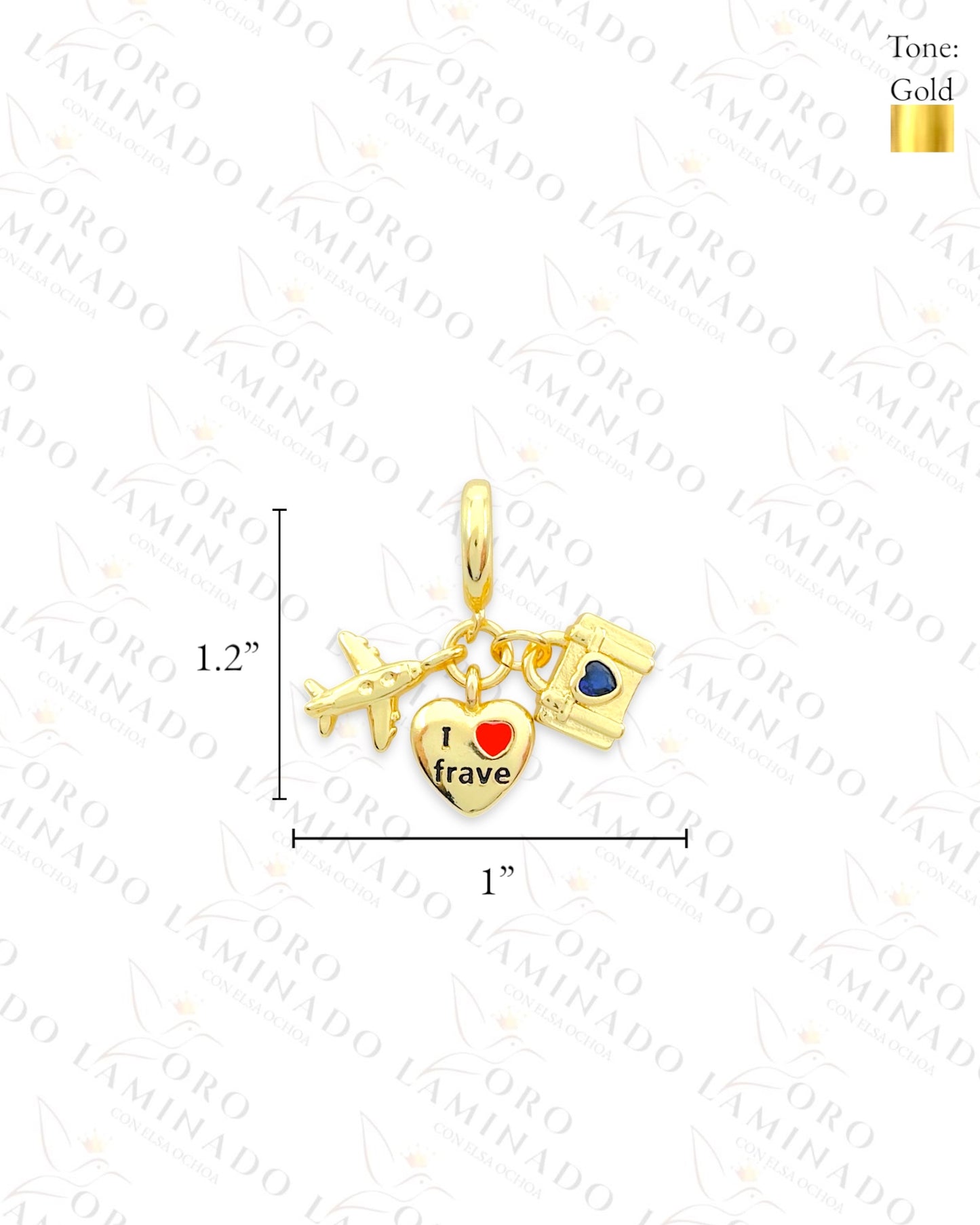 Blue Suitcase and Red Heart Charm (Gold Filled) R7