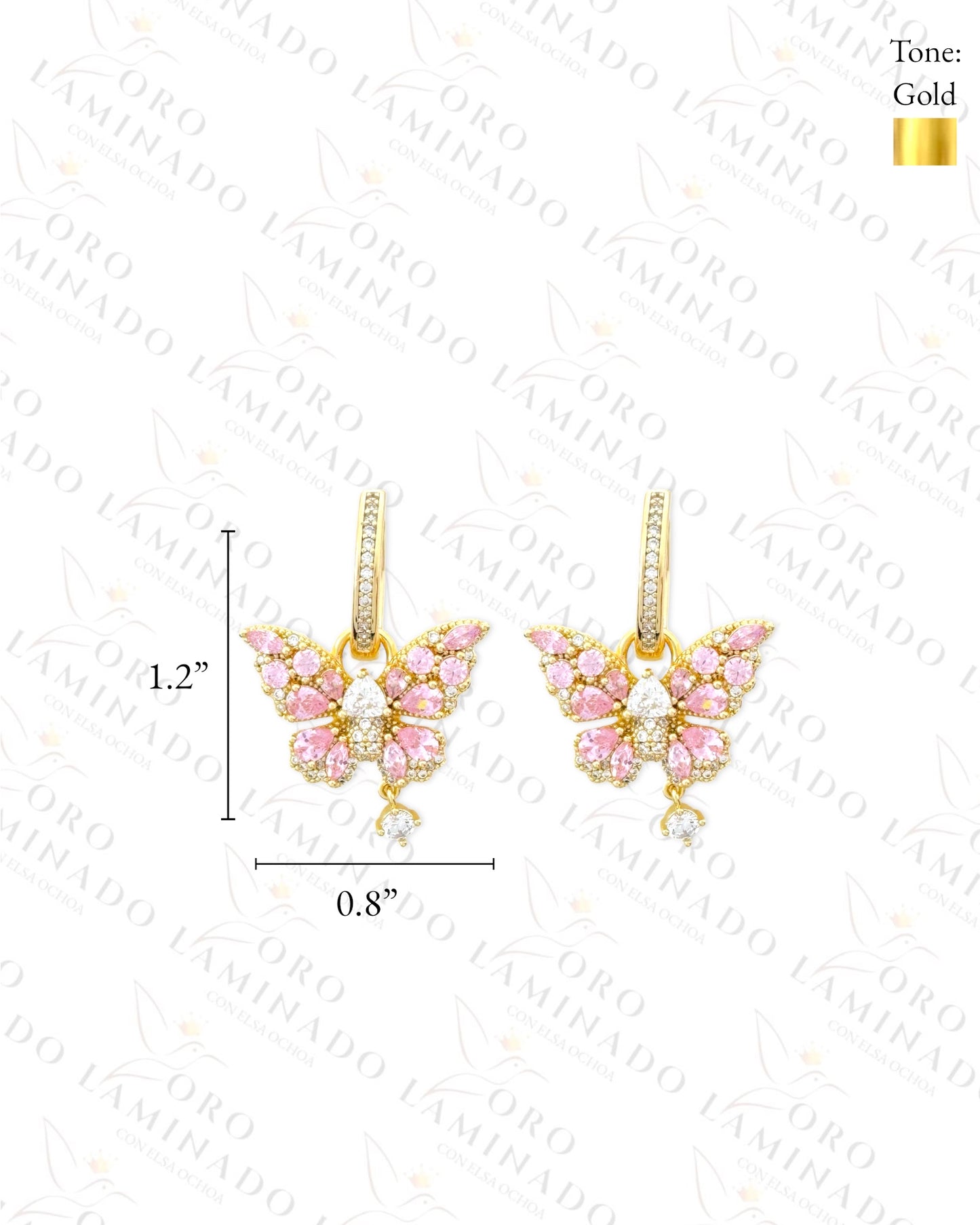 High Quality Pink Butterfly Hoop Earrings (Gold Filled) B91