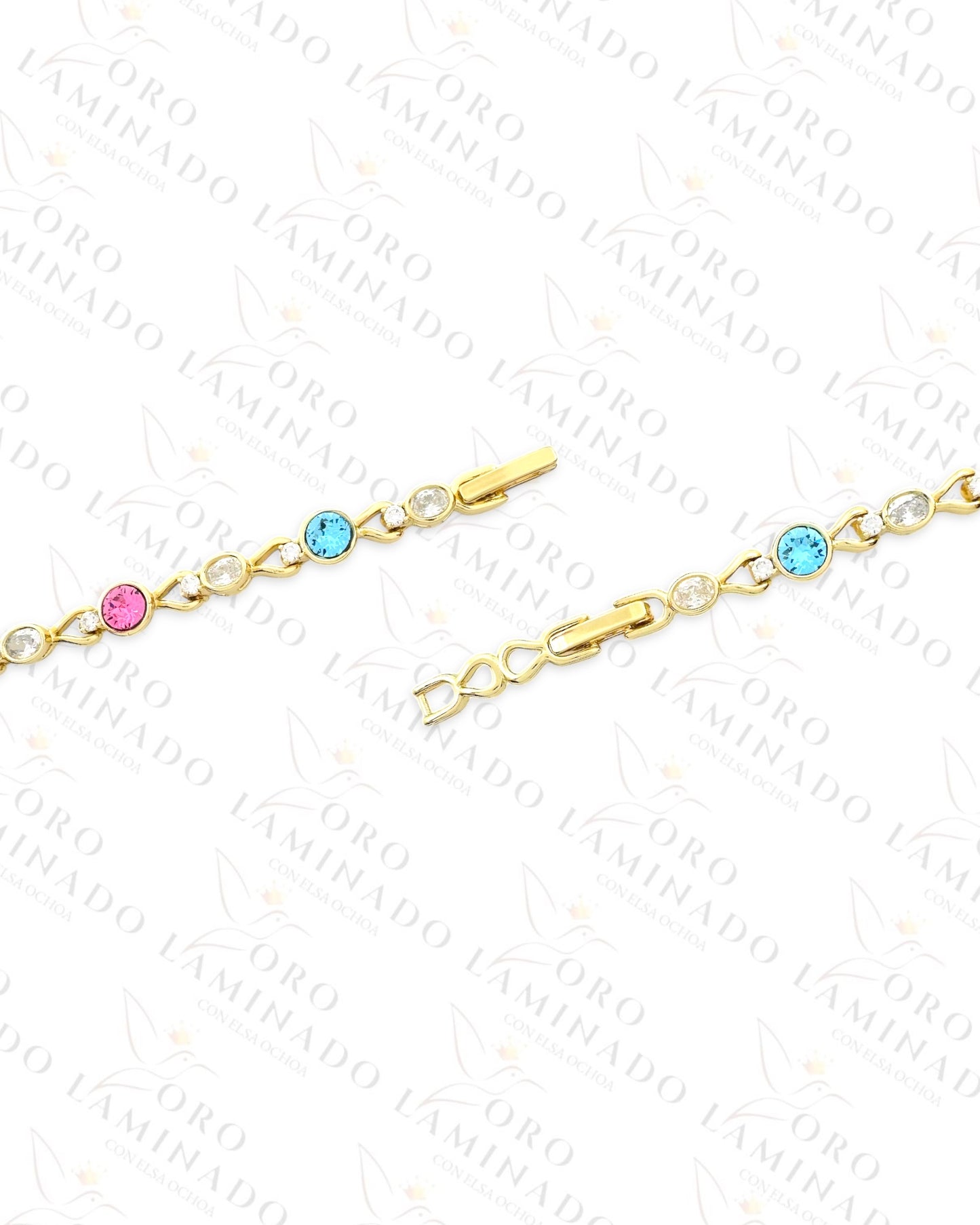 High Quality Pink and Blue Crystal Bracelet (Gold Filled) G416