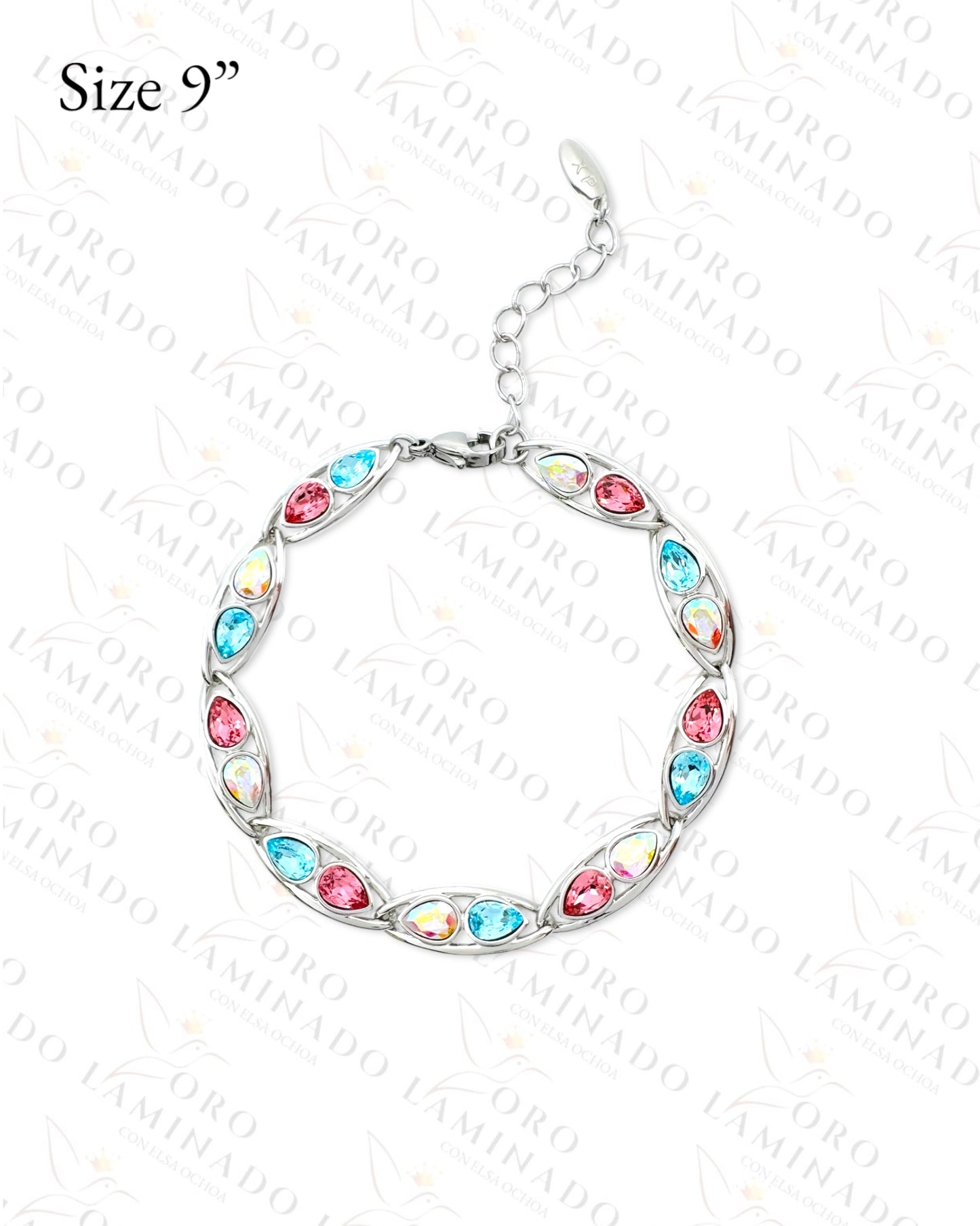 High Quality Silver Blue and Pink Link Bracelet (Gold Filled) R289