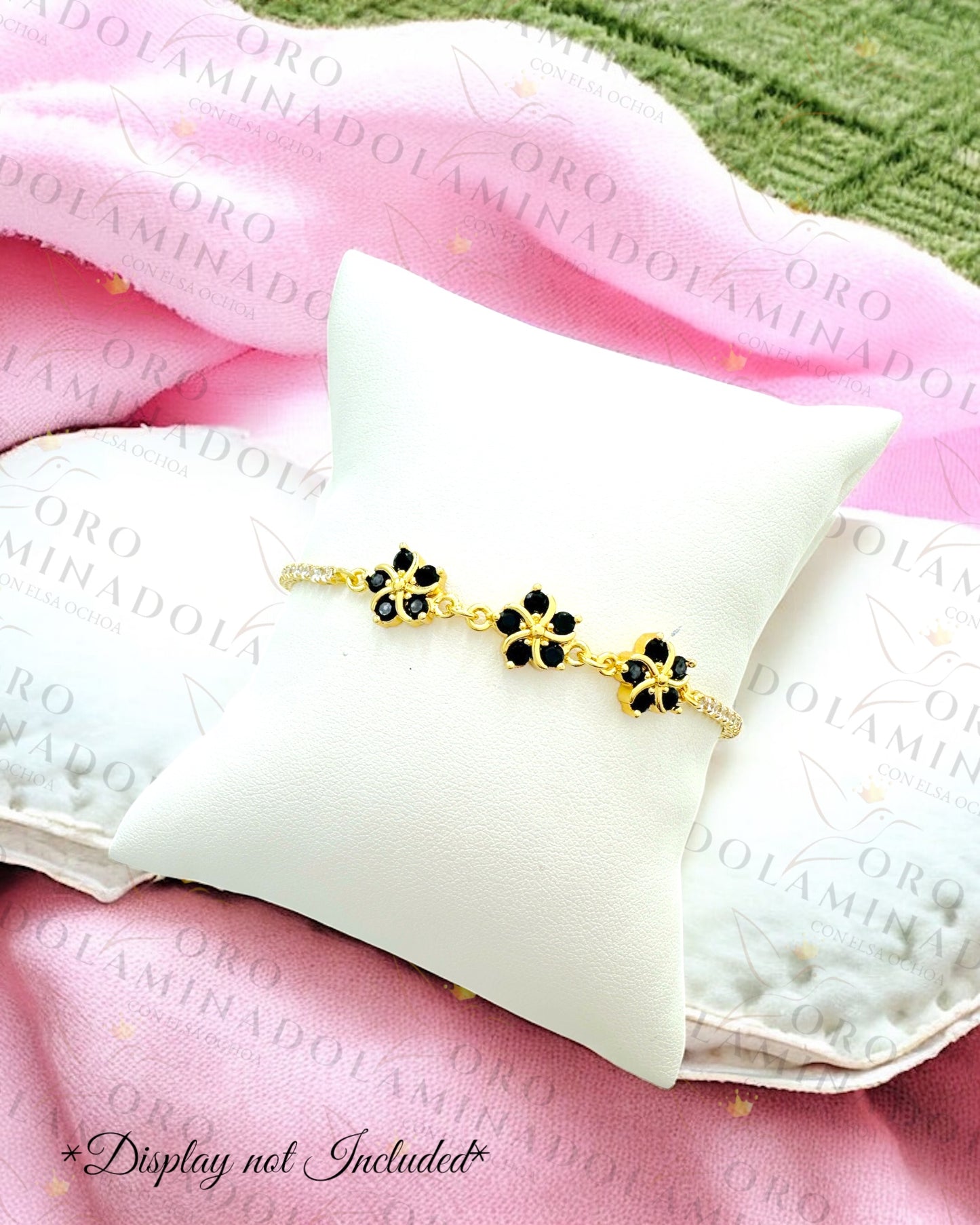 Gold Filled Dark Triple Flower Adjustable Bracelet B28