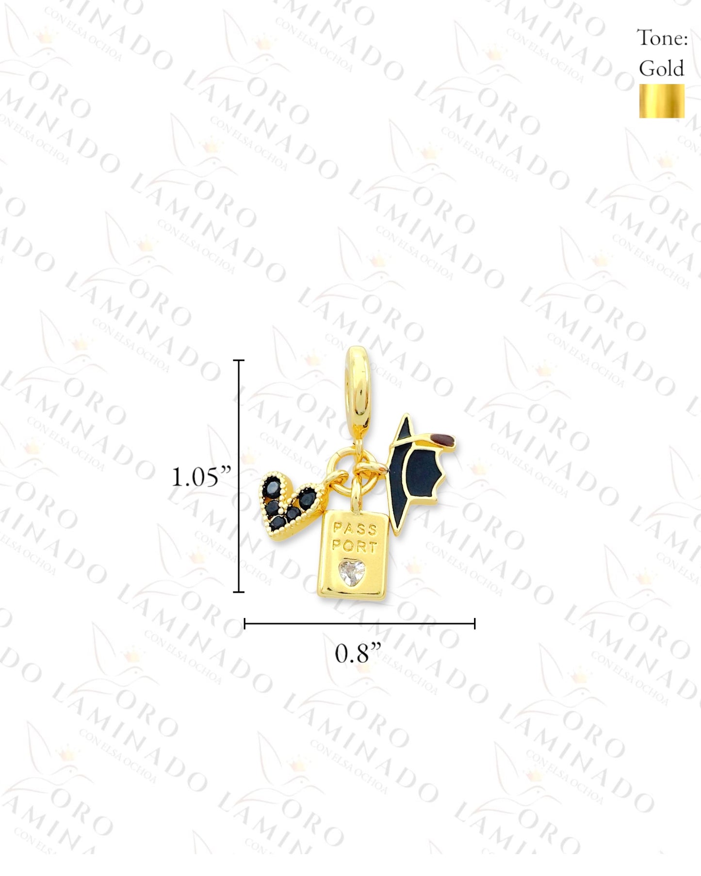 Passport and Dark Heart Charm (Gold Filled) R61