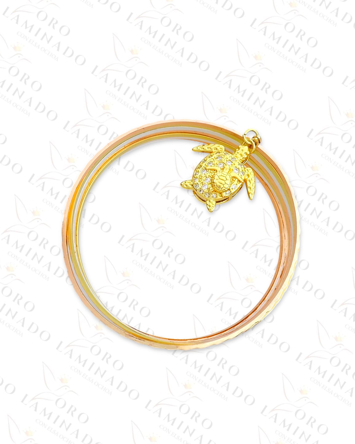 Tri-Color Turtle Charm Weekly Bracelet Set (Gold Filled) Y278