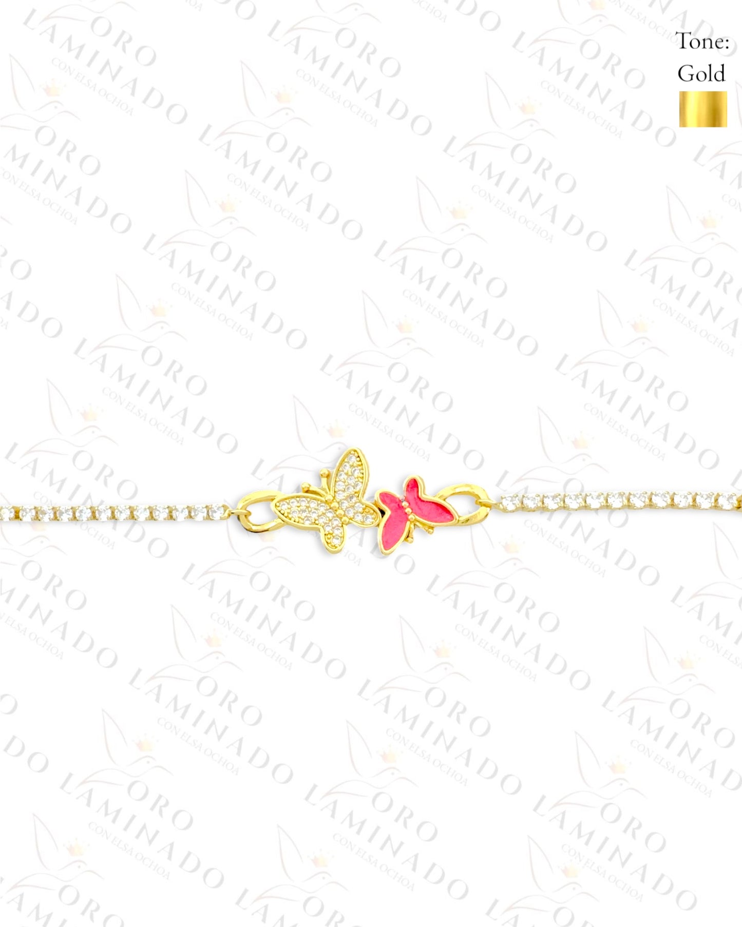 Gold Filled Pink Butterfly Adjustable Bracelet R235