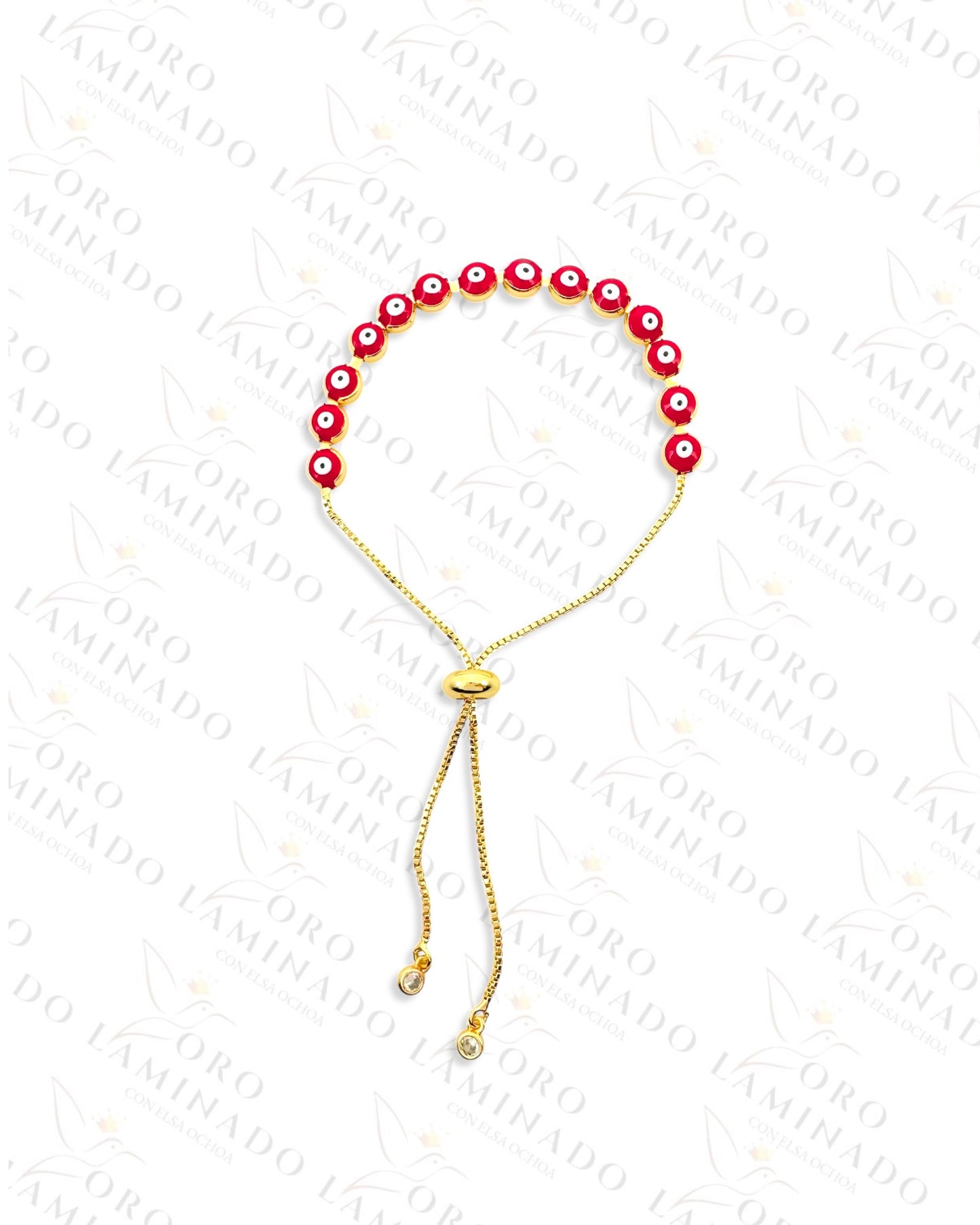 Gold Filled Adjustable Red and Gold Evil Eye Bracelet Y35