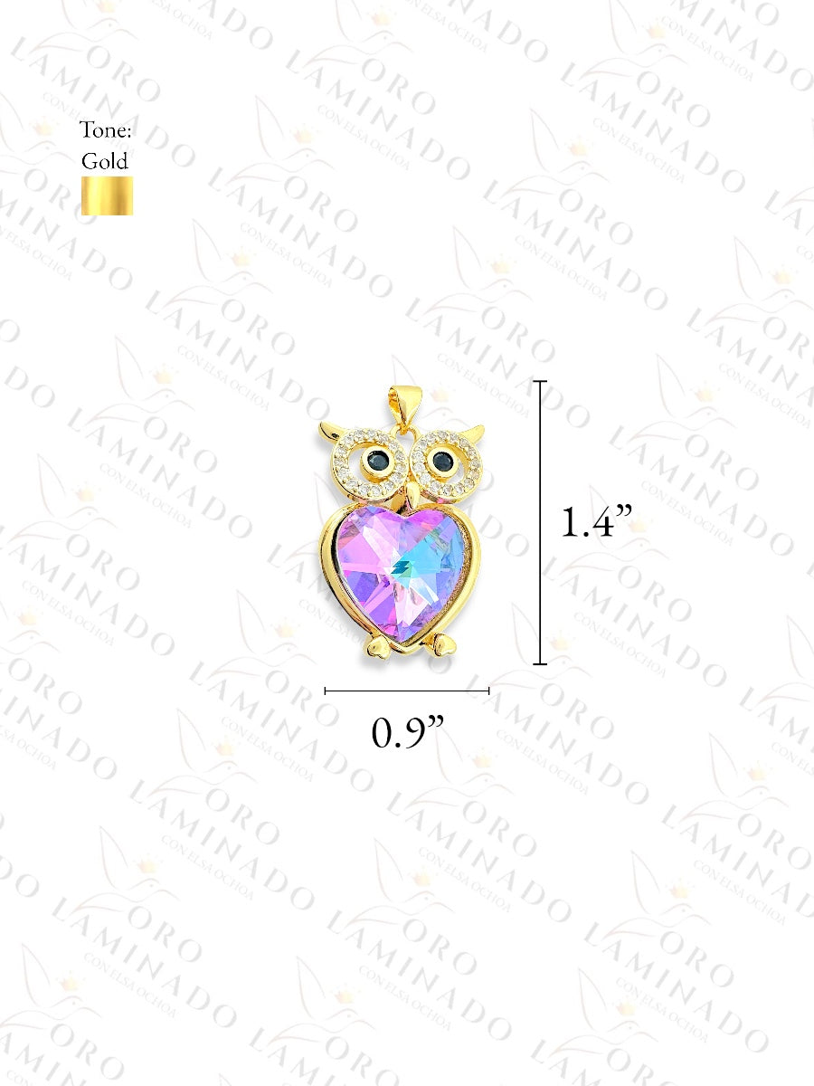 Gold Filled Purple Owl Heart Pendant C127