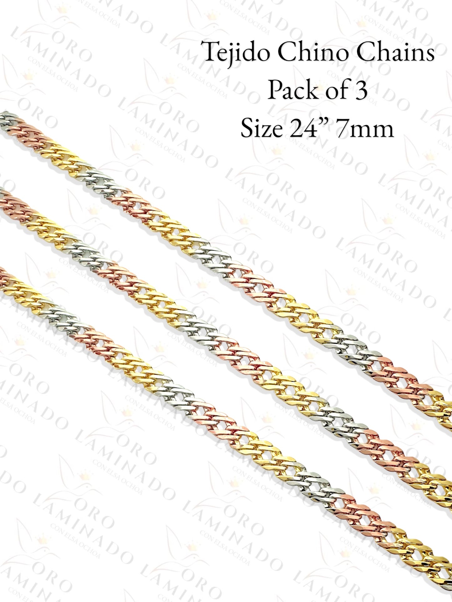 Three Tones Chinese Design Chains Pack of 3 Size 24" 7mmn Y182