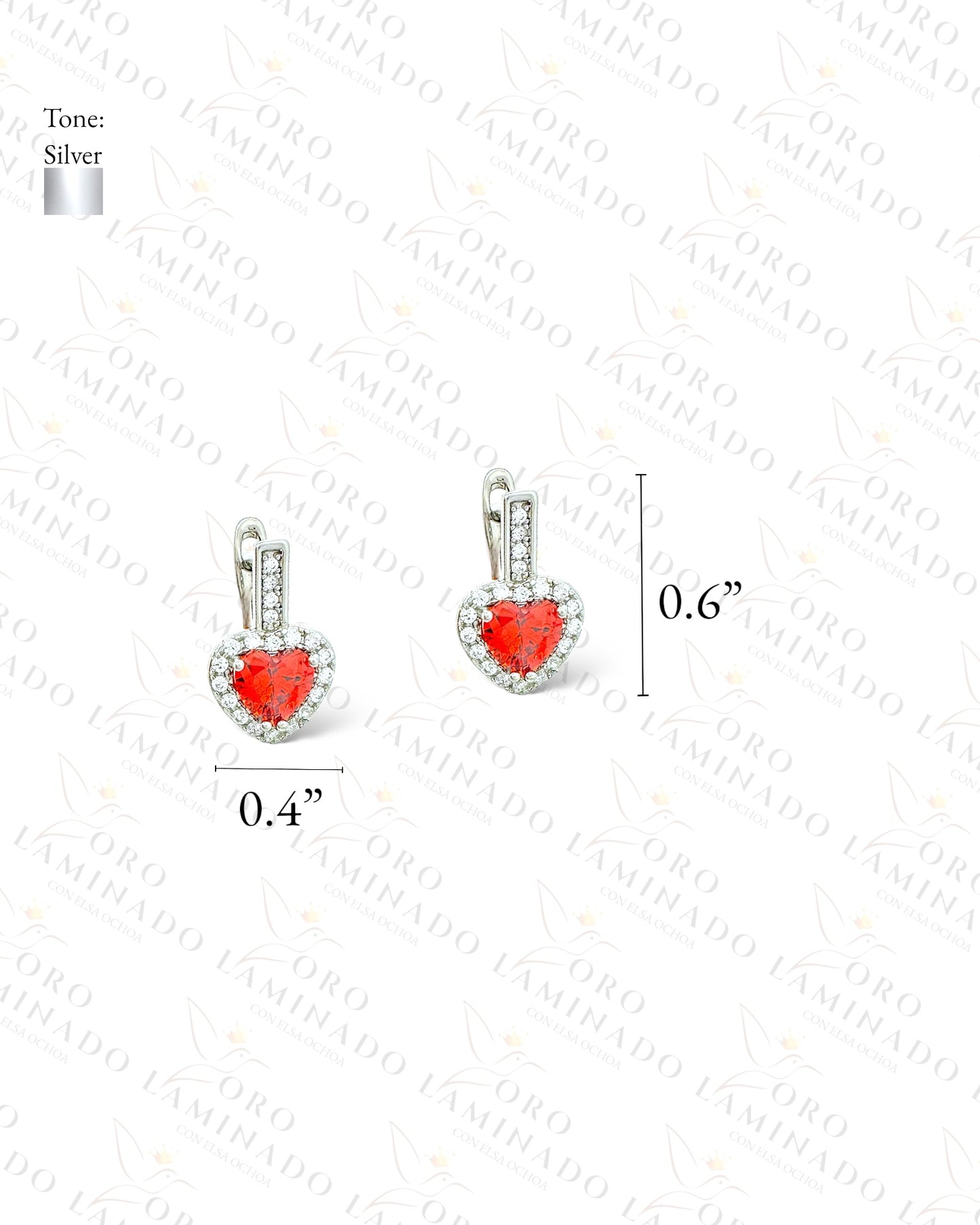 High Quality Silver Red Heart Earrings C391
