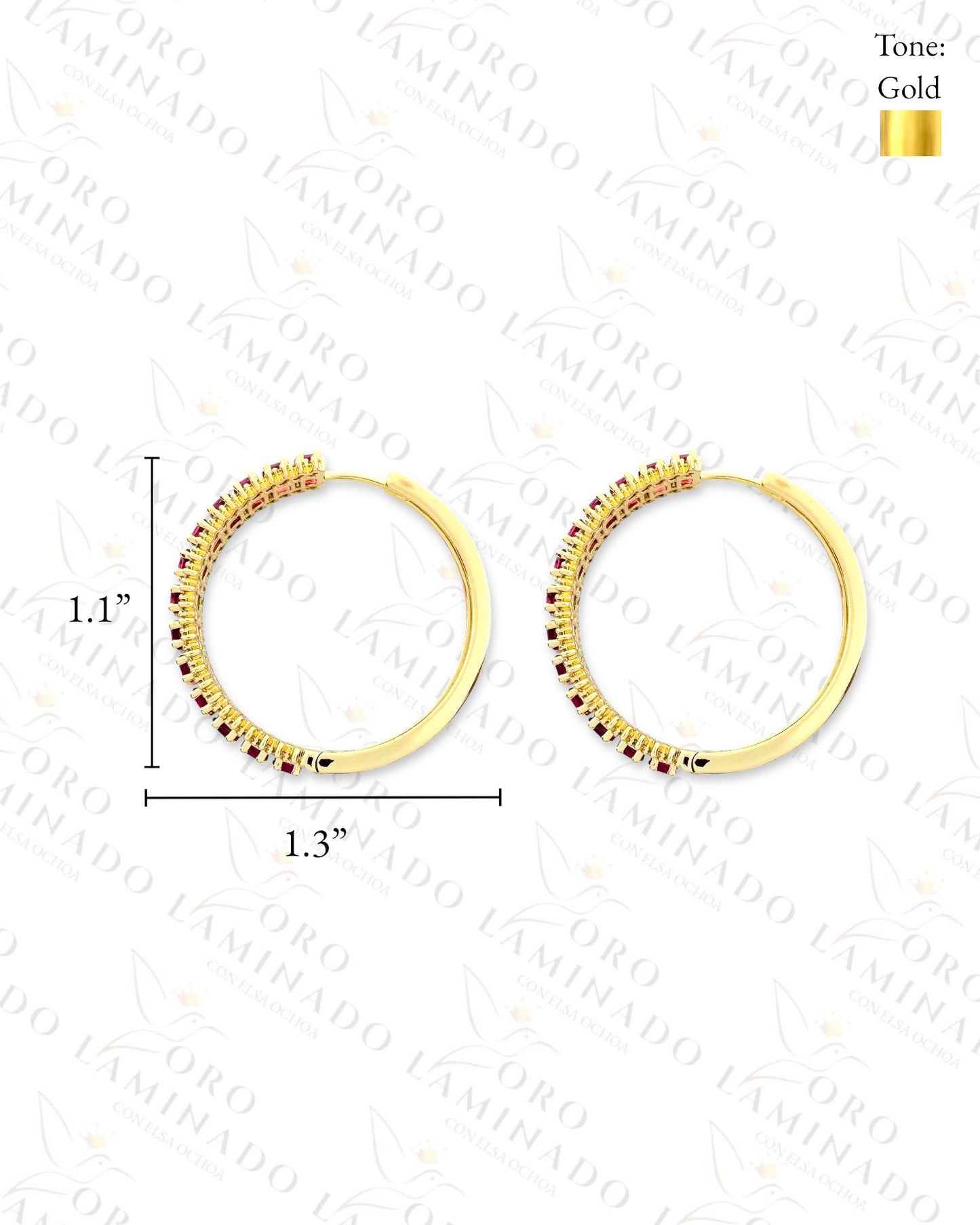 High Quality Pink and Clear Stone Hoop Earrings (Gold Filled) Y220