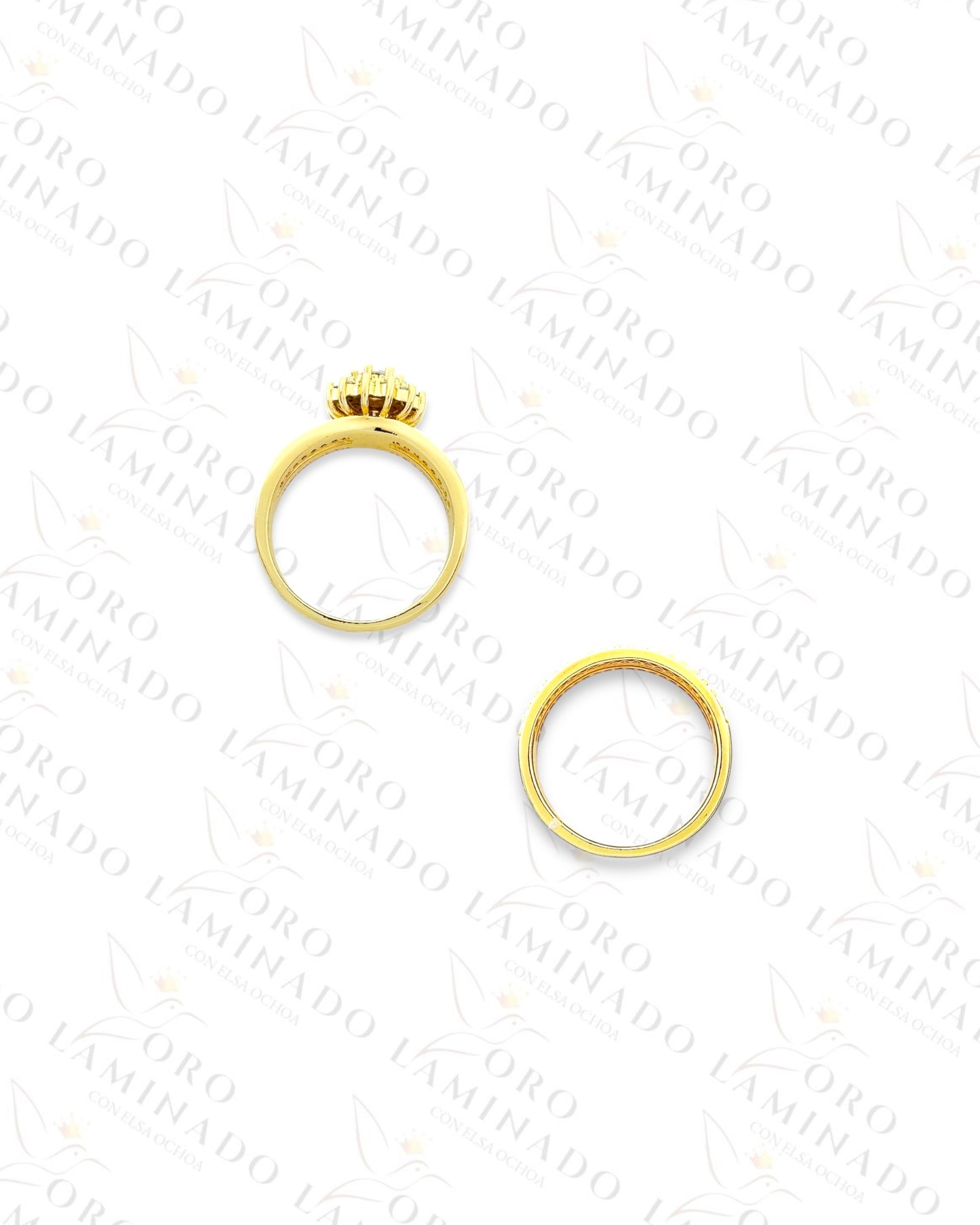 High Quality Marriage Diamond Flower Ring Set (Gold Filled) B458