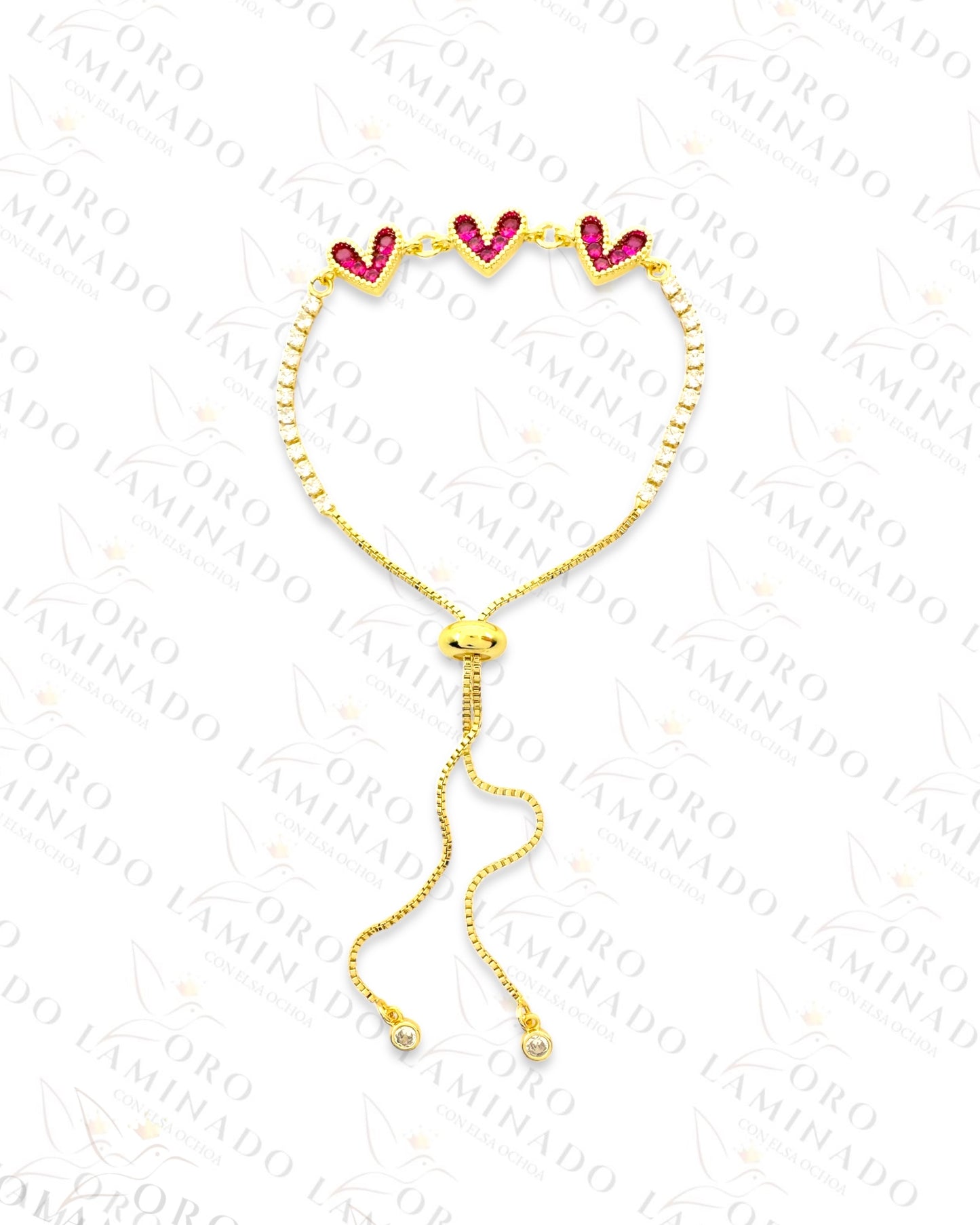 Gold Filled Pink Triple Heart Adjustable Bracelet B51