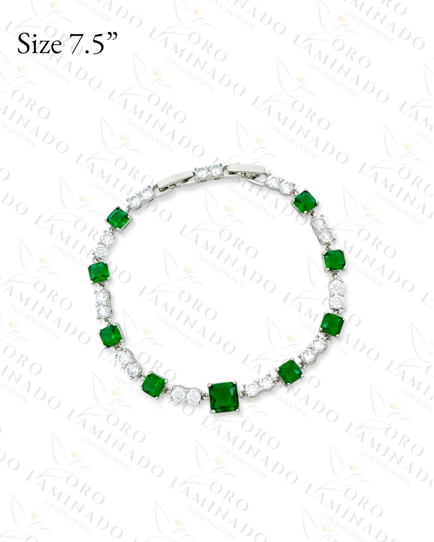 High Quality Green Crystal Design Silver Bracelet (Gold Filled) B288