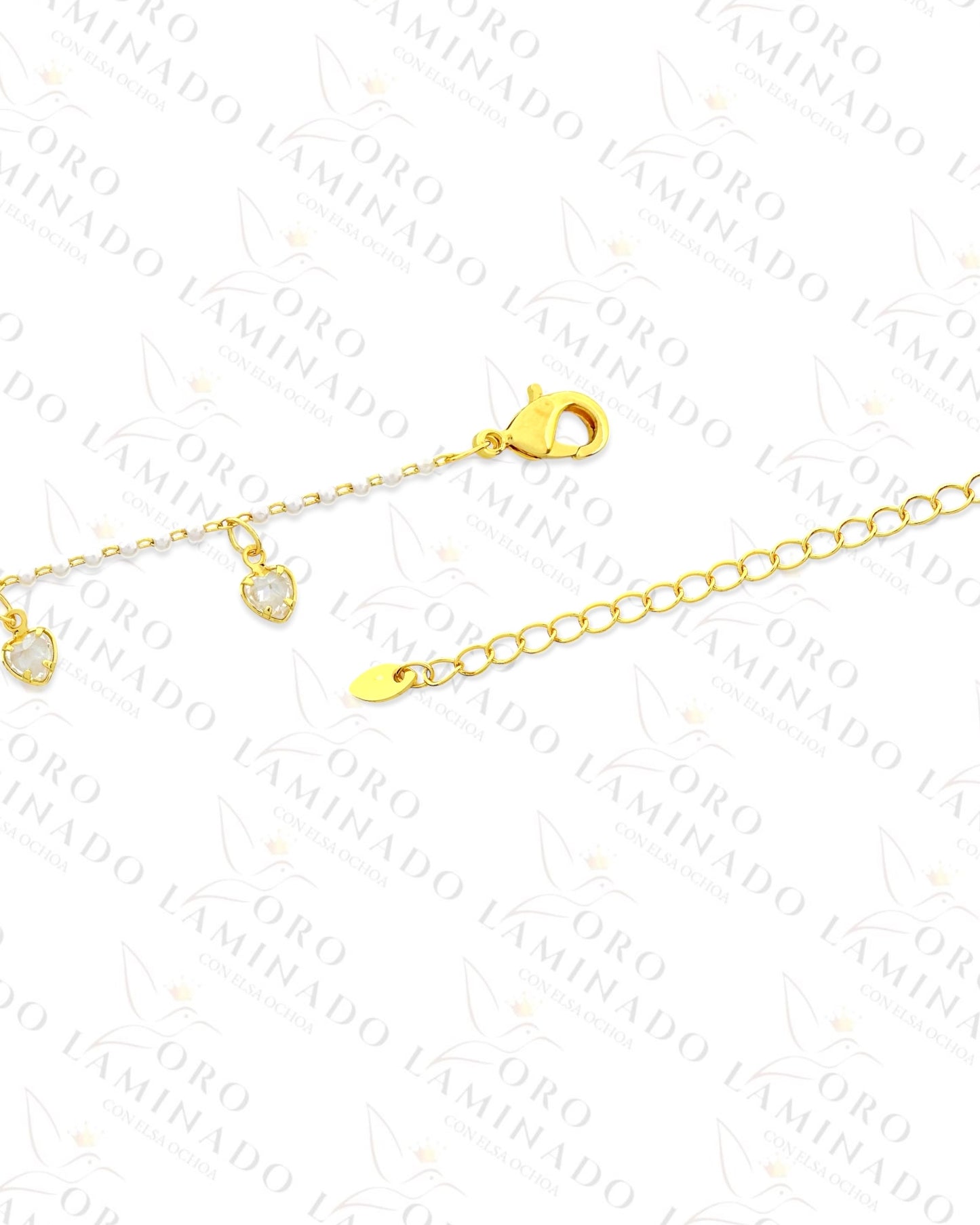 Pack of 6 Pearl Crystal Hearts Anklet (Gold Filled) G297