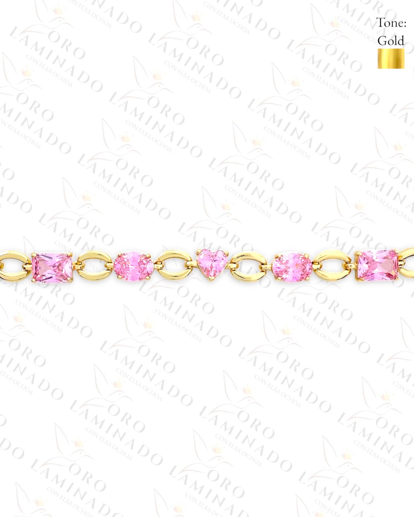 High Quality Pink Hearts and Shapes Bracelet (Gold Filled) C205