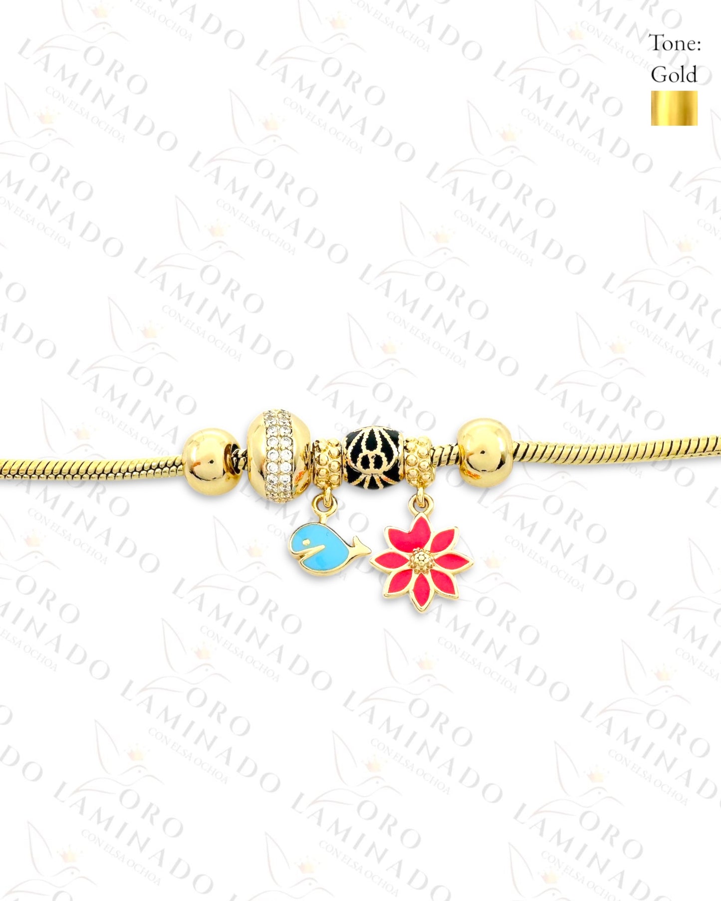 High Quality Blue Whale and Flower Charm Bracelet Y185