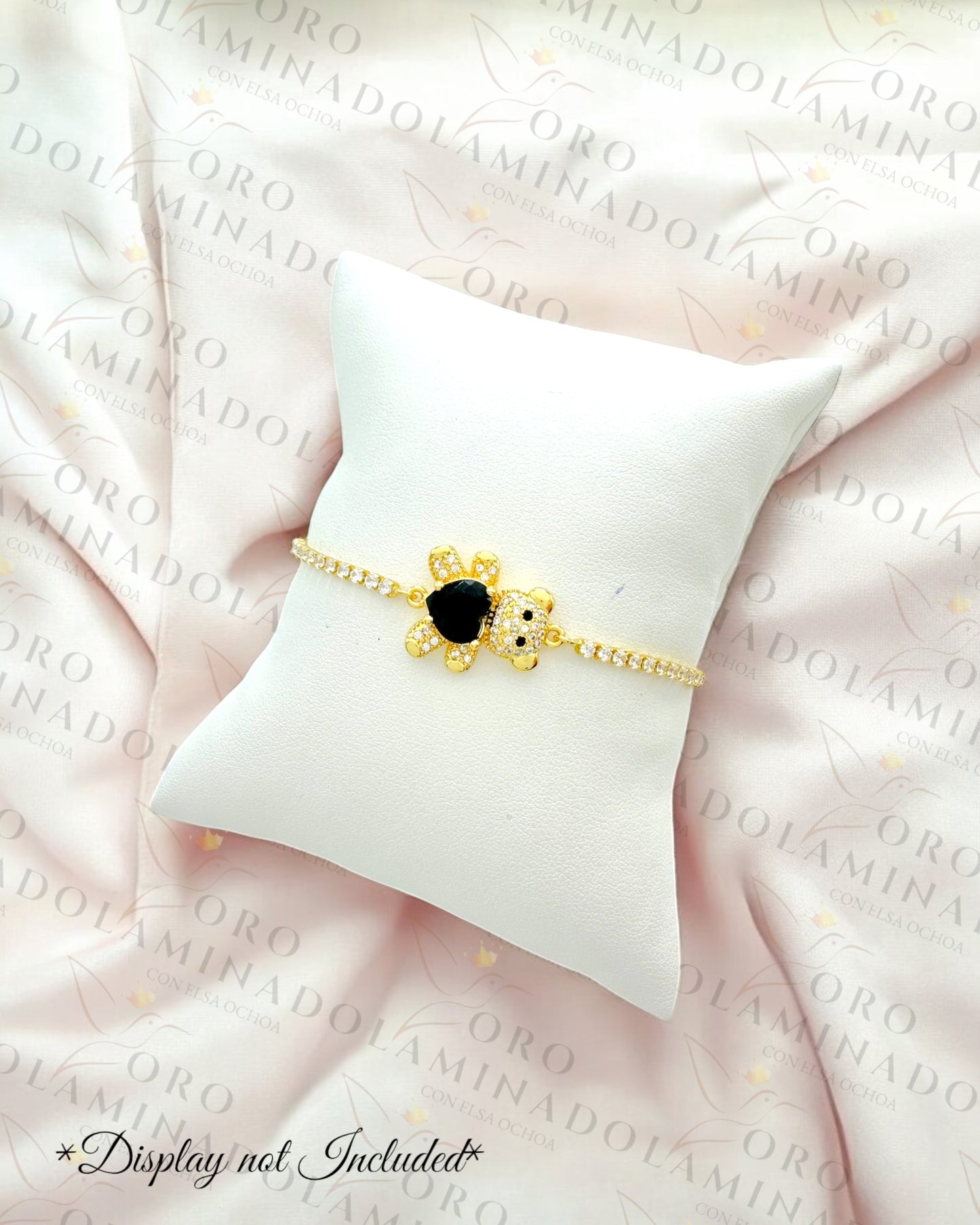 Gold Filled Dark Heart Teddy Bear Adjustable Bracelet R214
