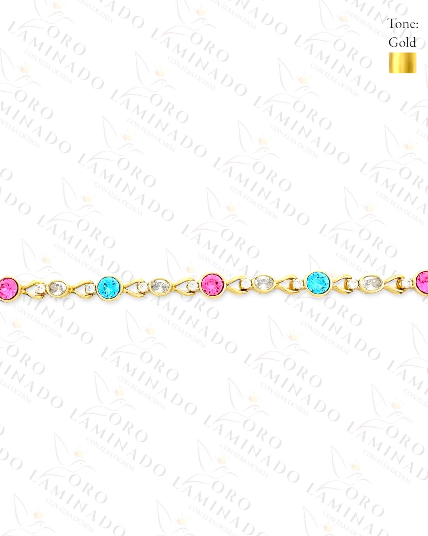 High Quality Pink and Blue Crystal Bracelet (Gold Filled) G416