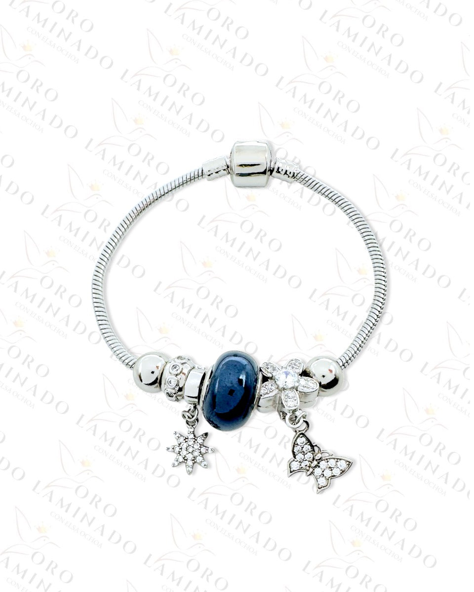 High Quality Silver Dark Blue Charm Bracelet (Gold Filled) B143