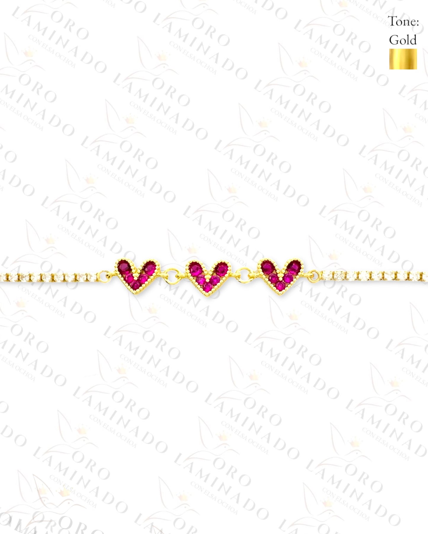 Gold Filled Pink Triple Heart Adjustable Bracelet B51
