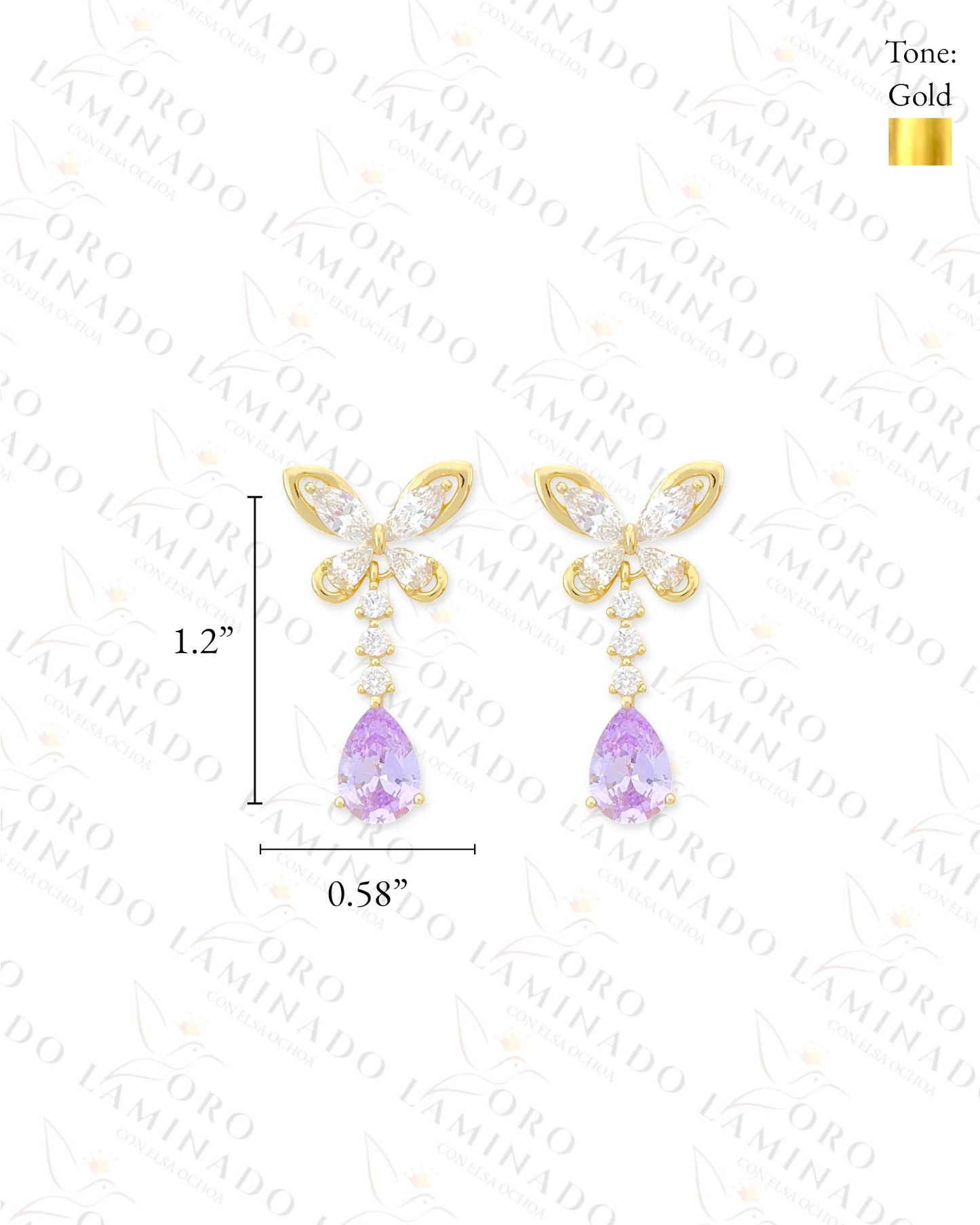 High Quality Sparkling Purple Butterfly Earrings (Gold Filled) Y233