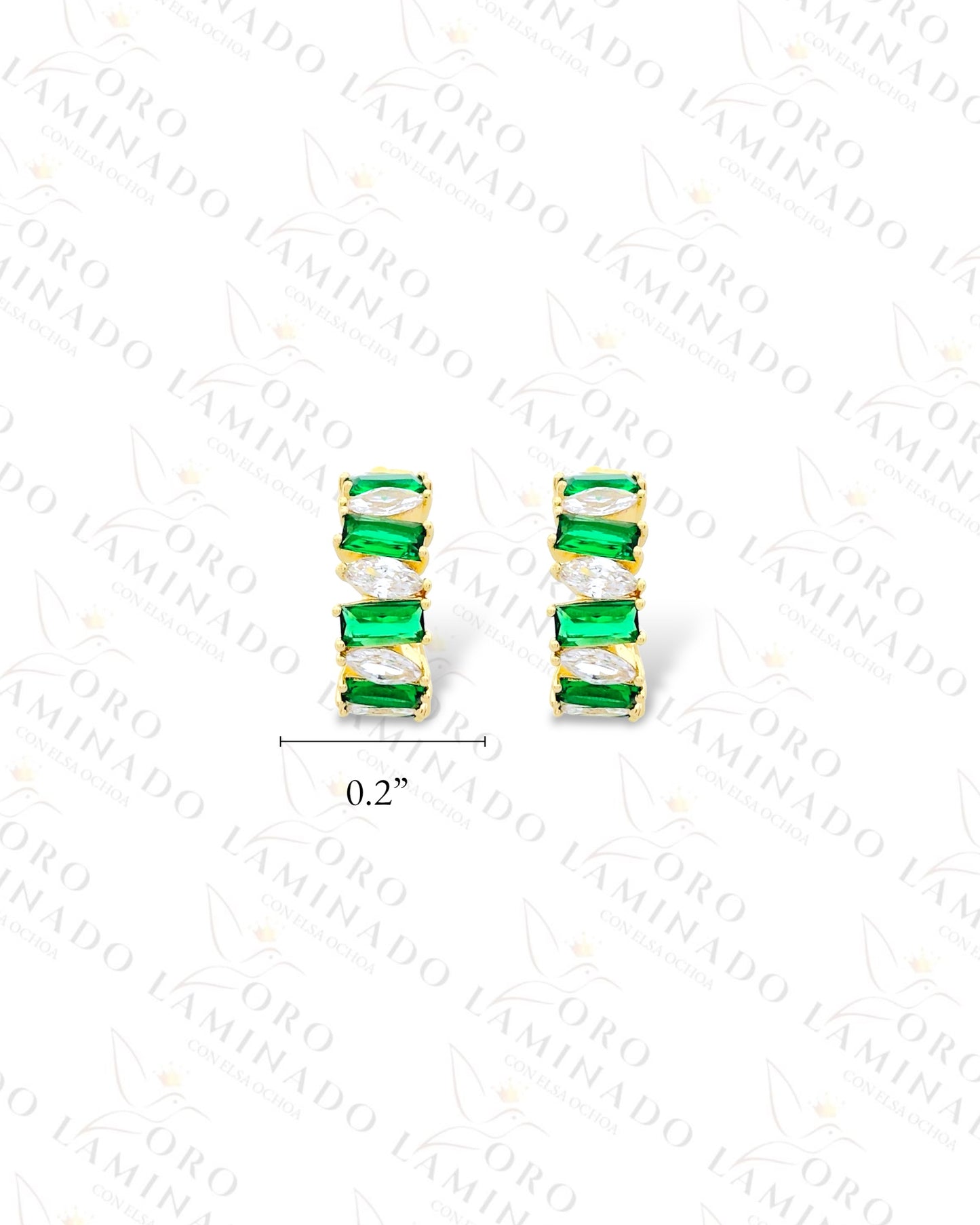 High Quality Green and Clear Stones C-Shape Earrings (Gold Filled) B151