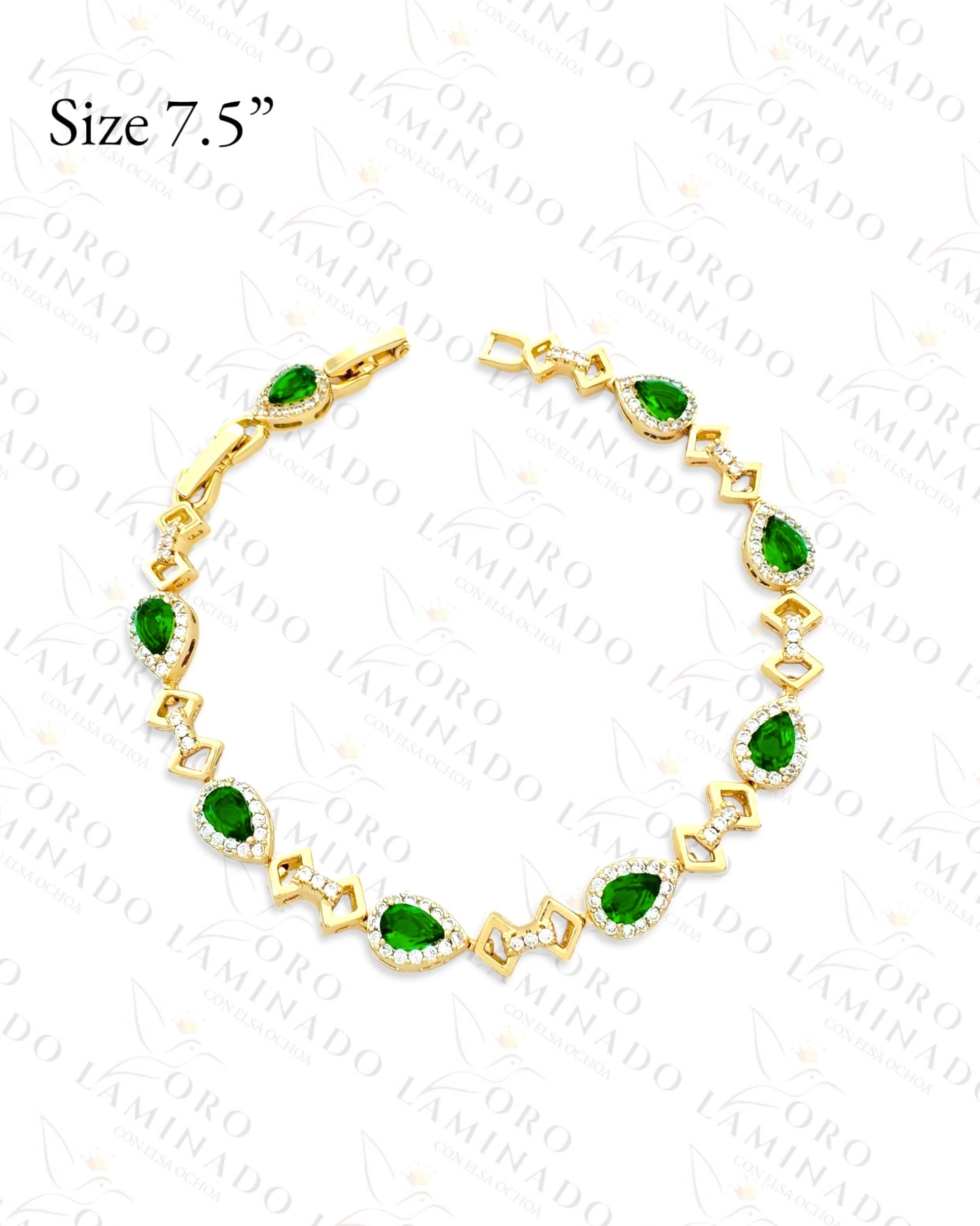 High Quality Green Crystal Teardrop Bracelet (Gold Filled) B46