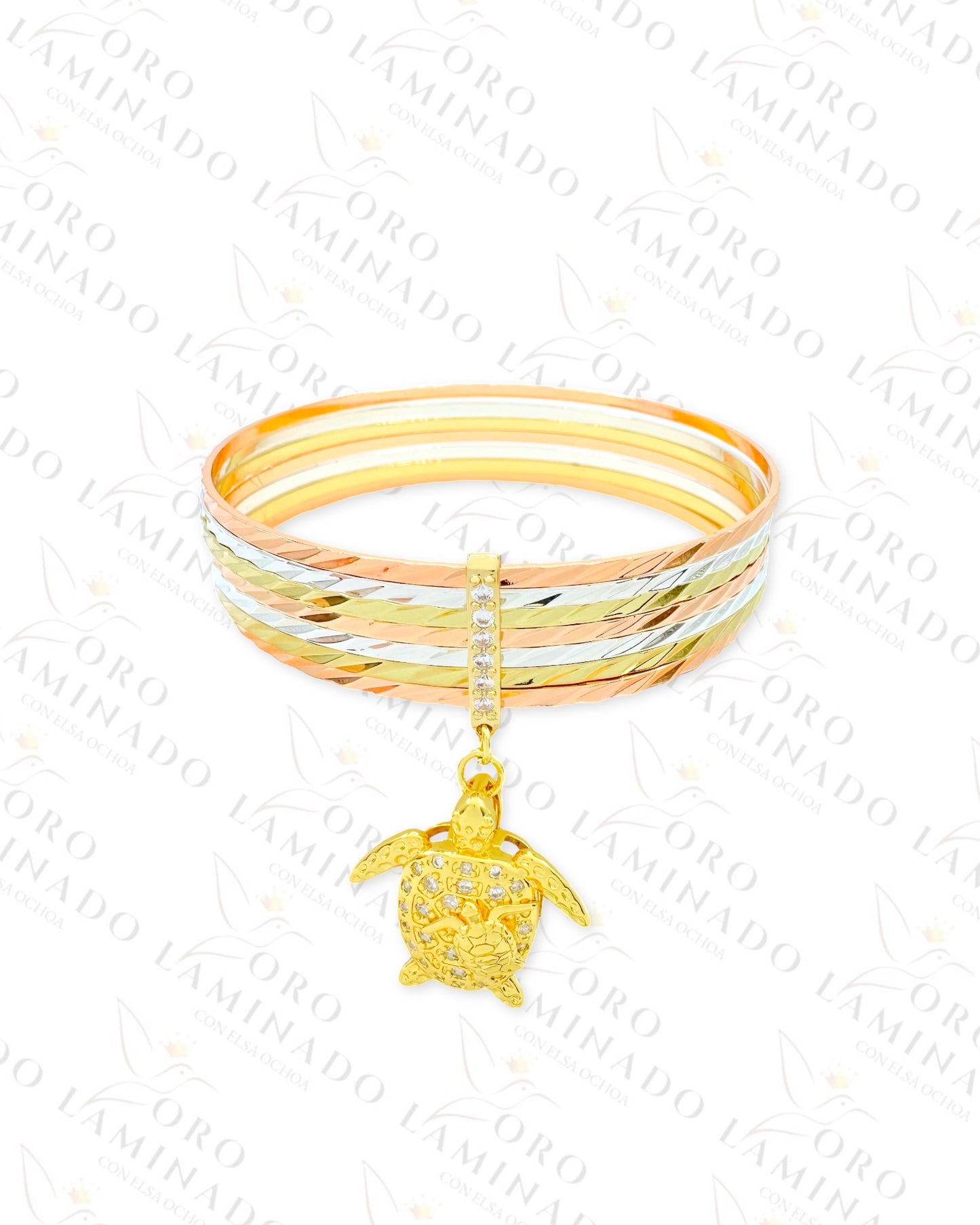 Tri-Color Turtle Charm Weekly Bracelet Set (Gold Filled) Y278