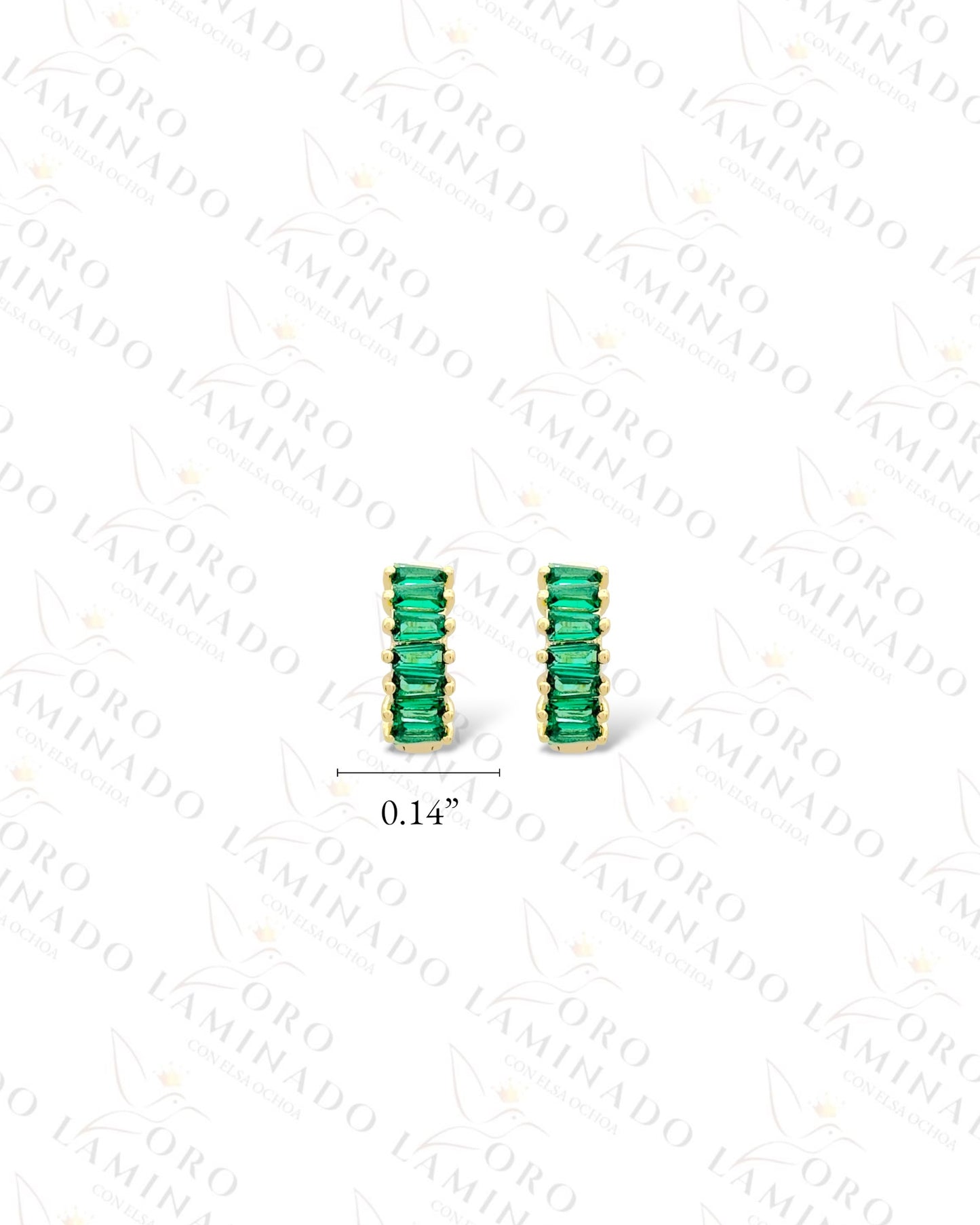 High Quality Green Stones Hoop Earrings (Gold Filled) Y5