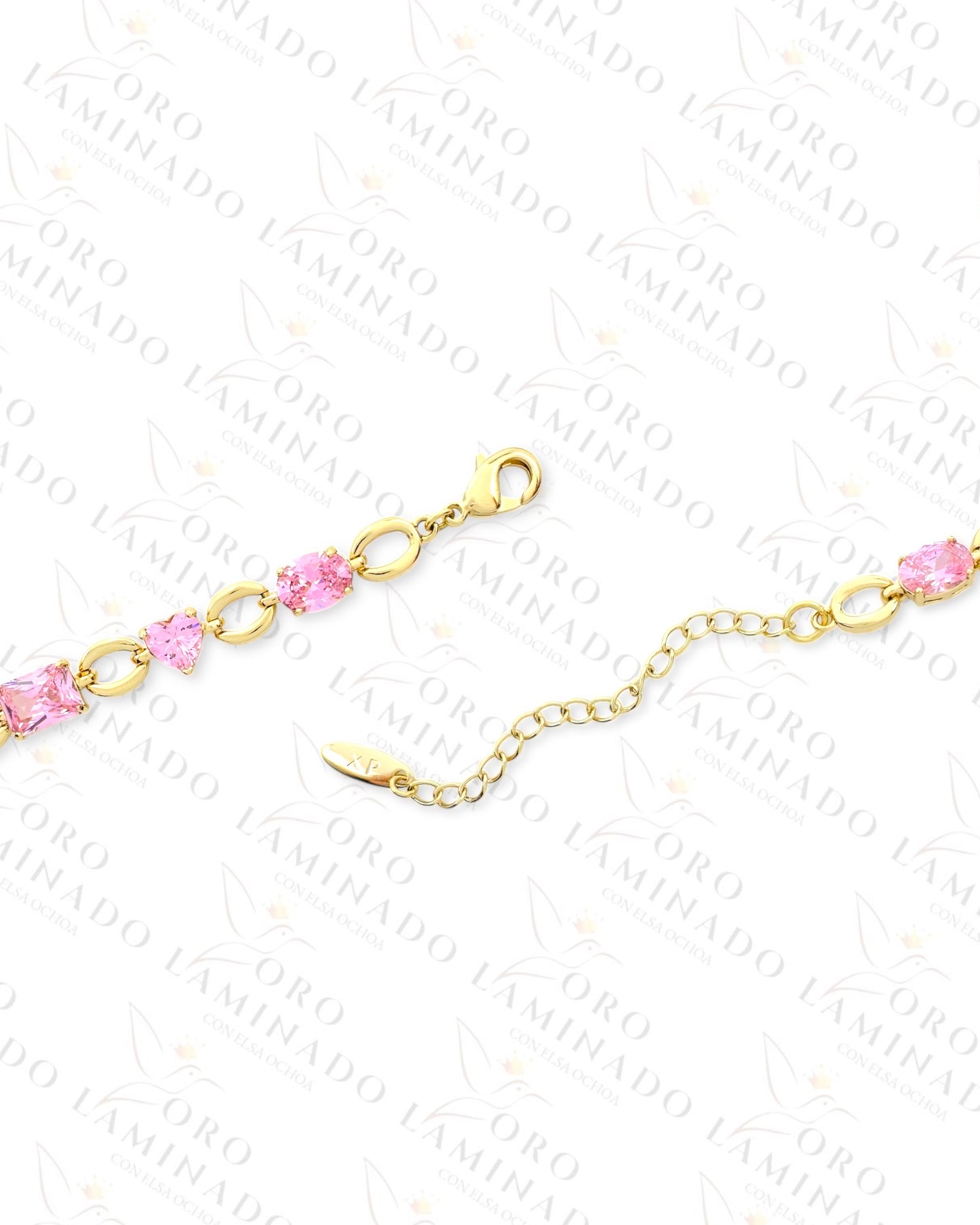High Quality Pink Hearts and Shapes Bracelet (Gold Filled) C205