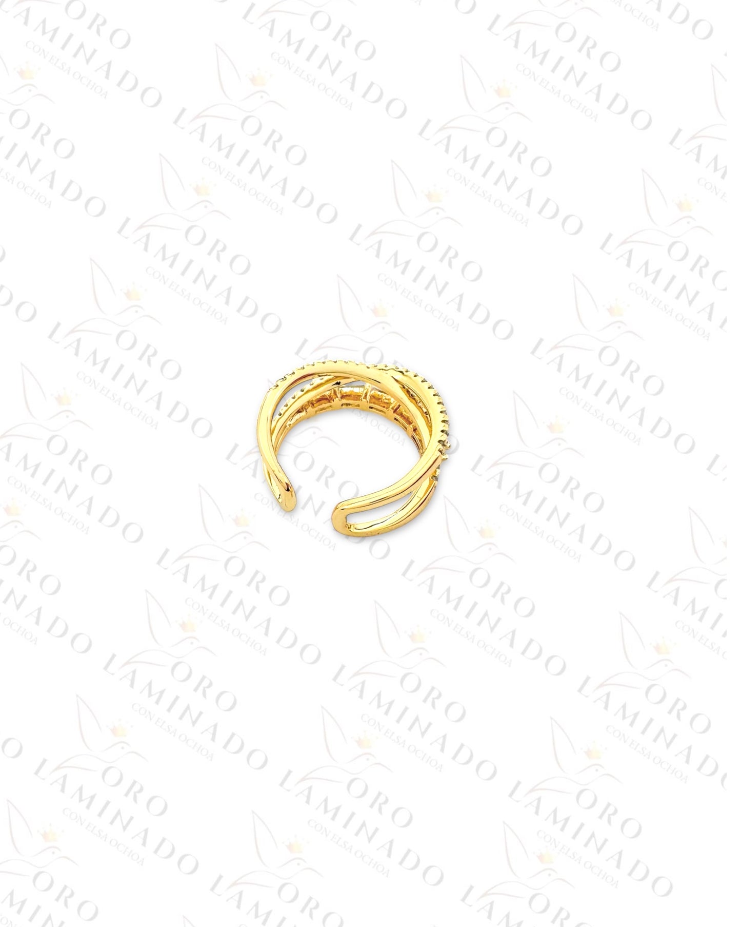 High Quality Adjustable Crossed Crystal Ring (Gold Filled) C387