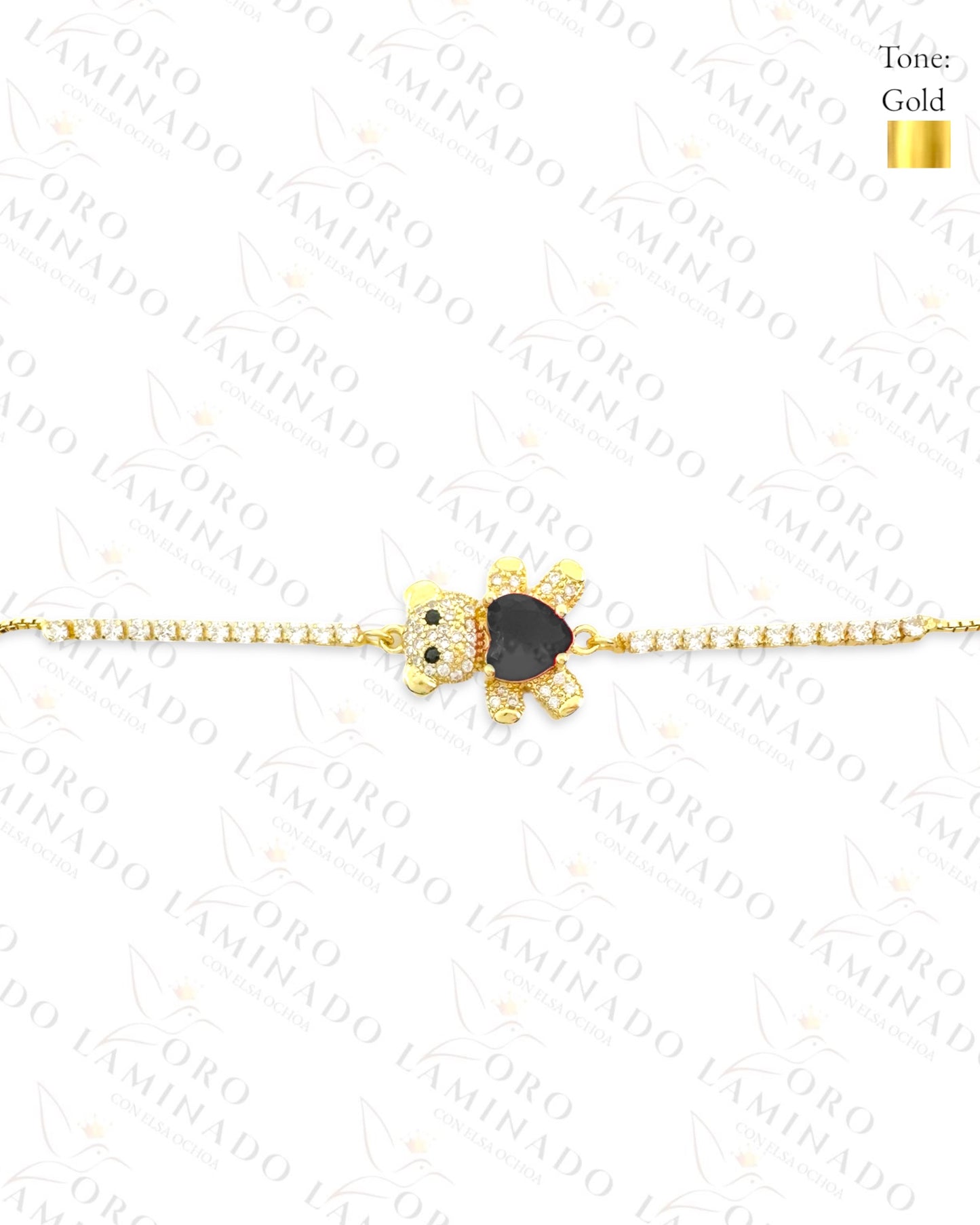 Gold Filled Dark Heart Teddy Bear Adjustable Bracelet R214