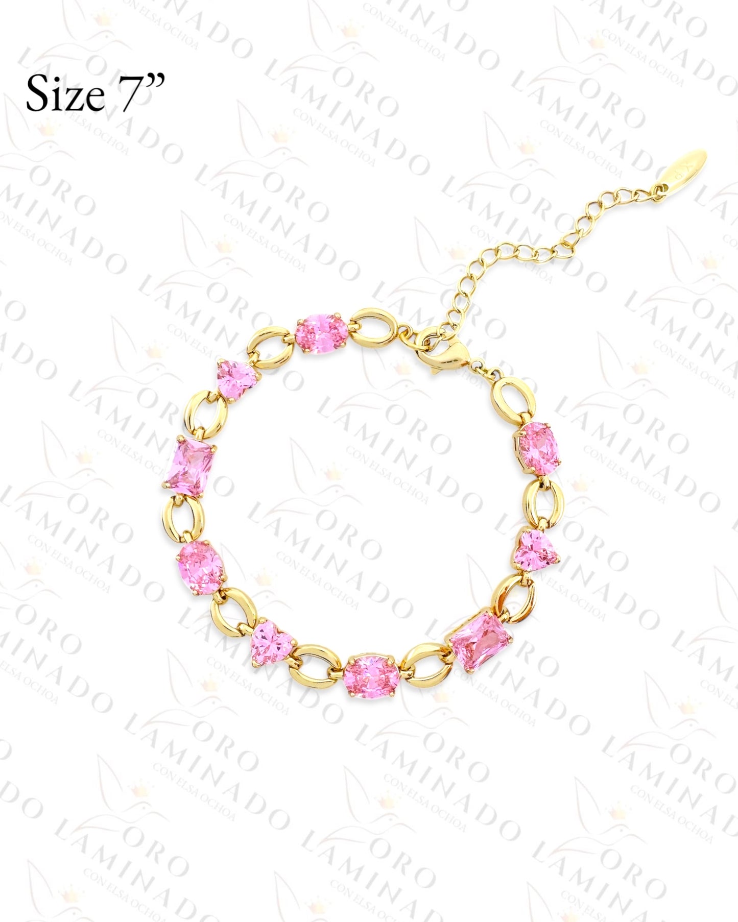 High Quality Pink Hearts and Shapes Bracelet (Gold Filled) C205