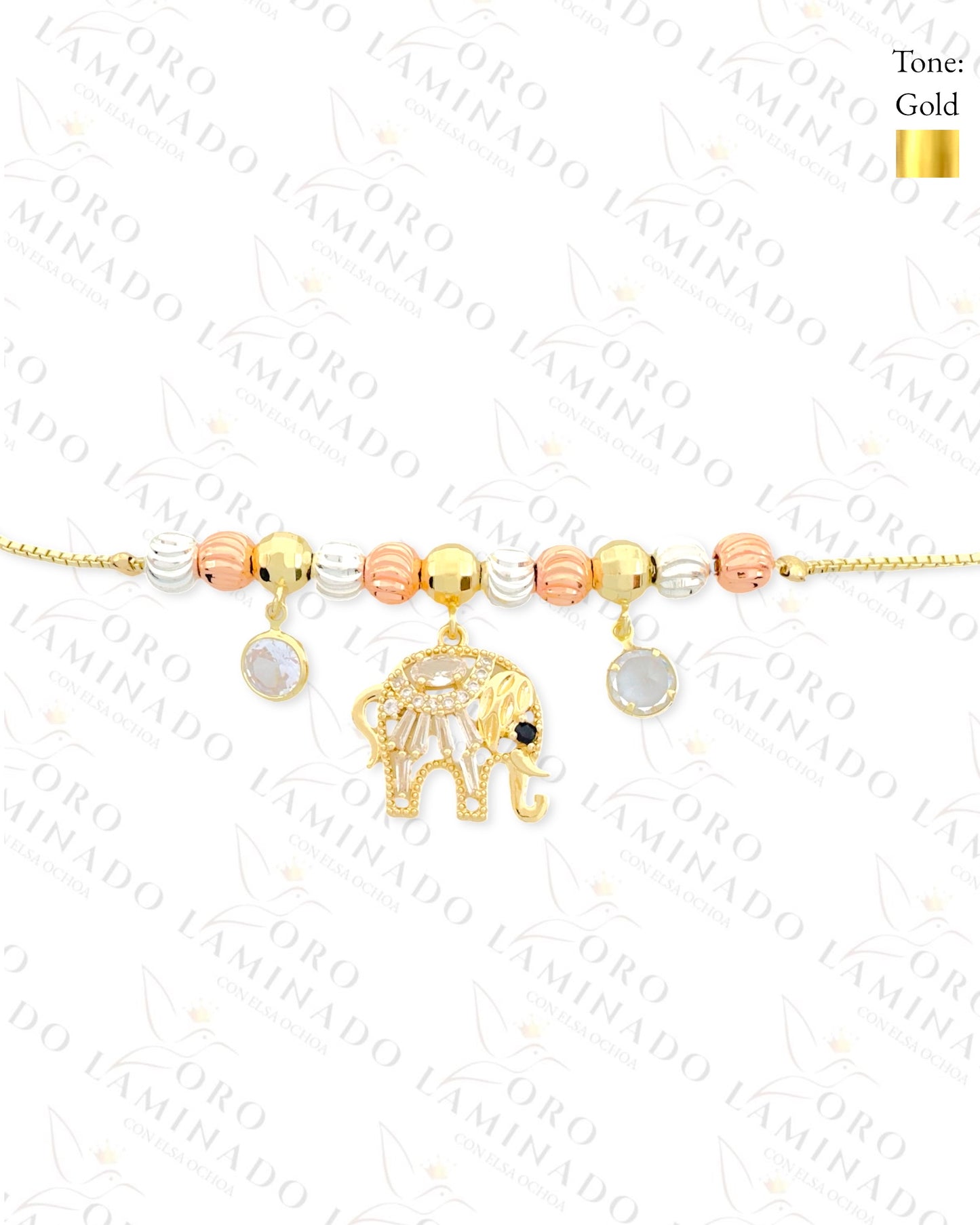 Three Tones Adjustable Crystal Elephant Bracelet B306