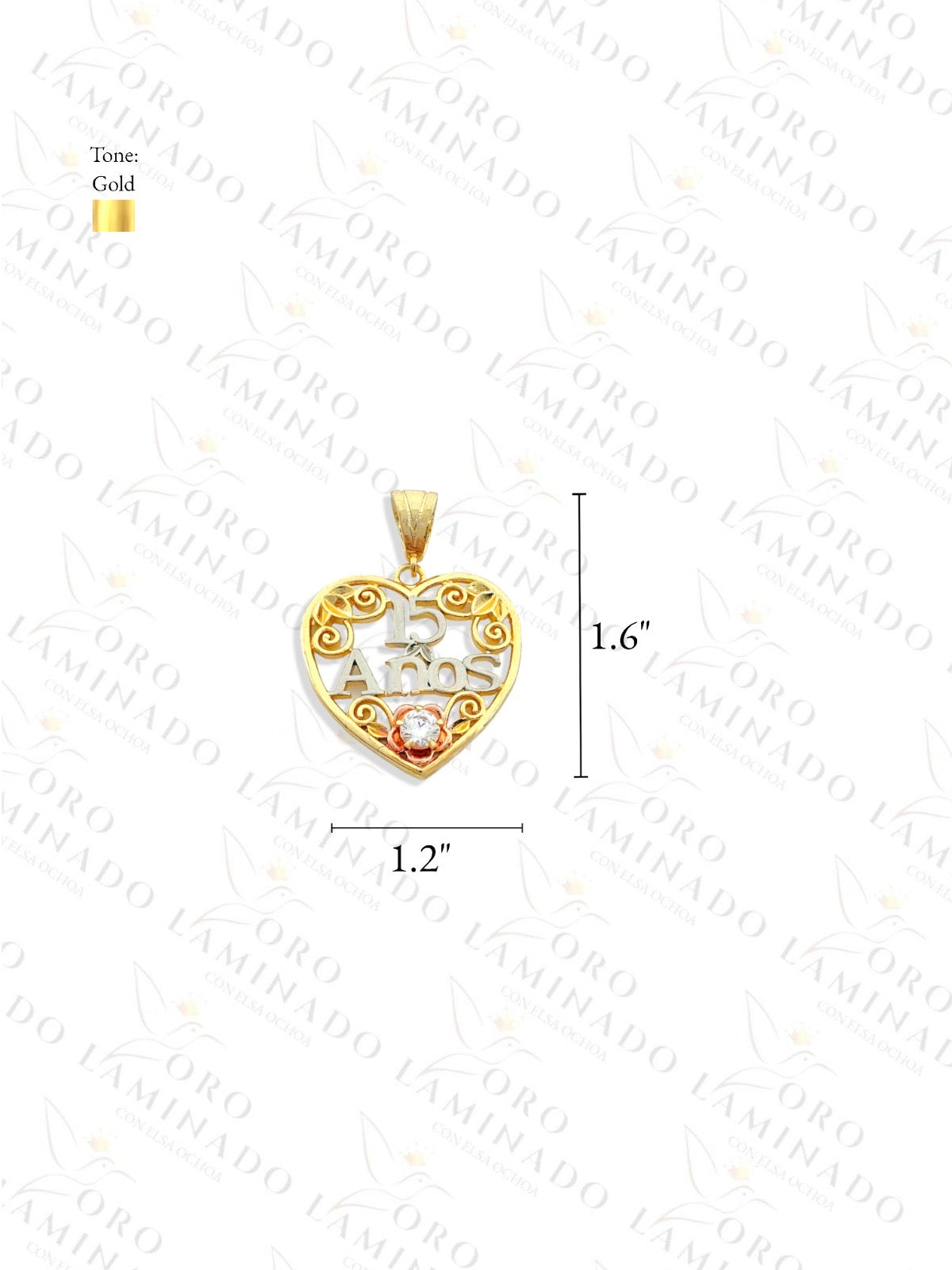 Gold Filled Three Tones Quinceañera Heart Pendant R158