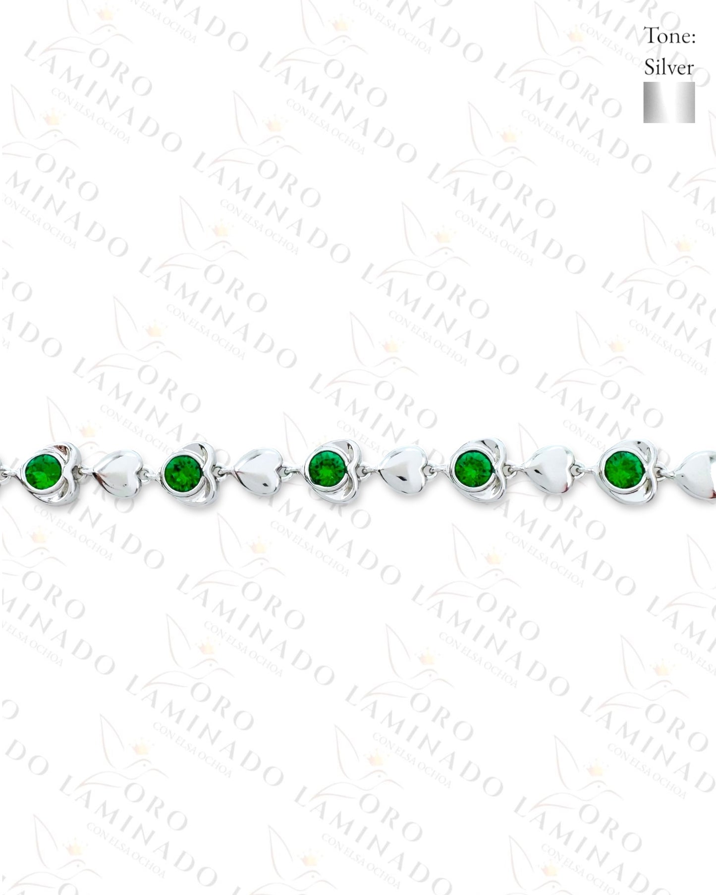 High Quality Silver and Green Hearts Bracelet (Gold Filled) G238