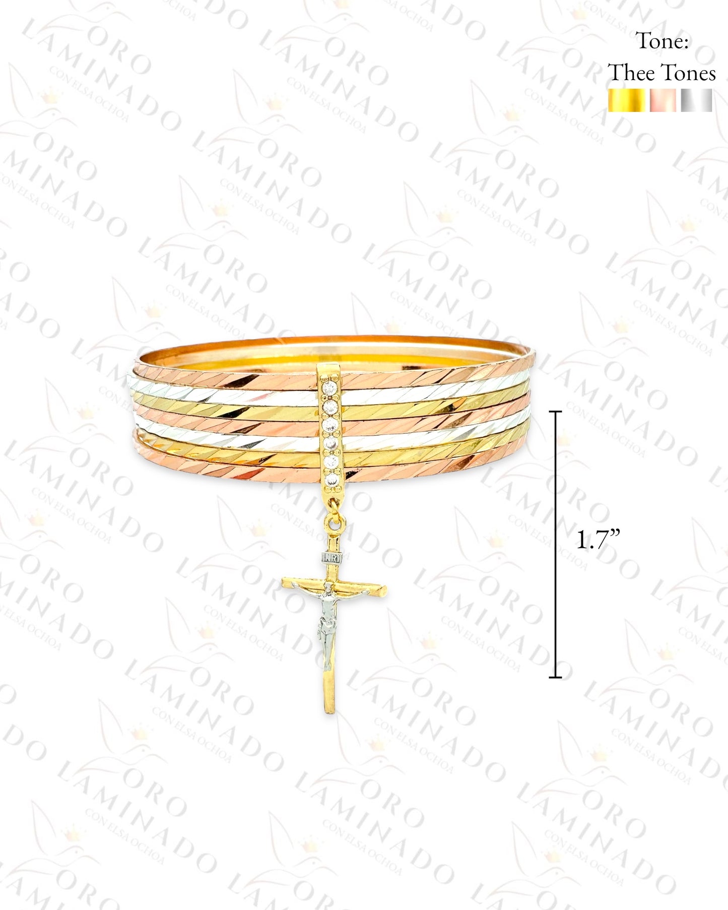 Tri-Color Cross Charm Weekly Bracelet Set (Gold Filled) C320